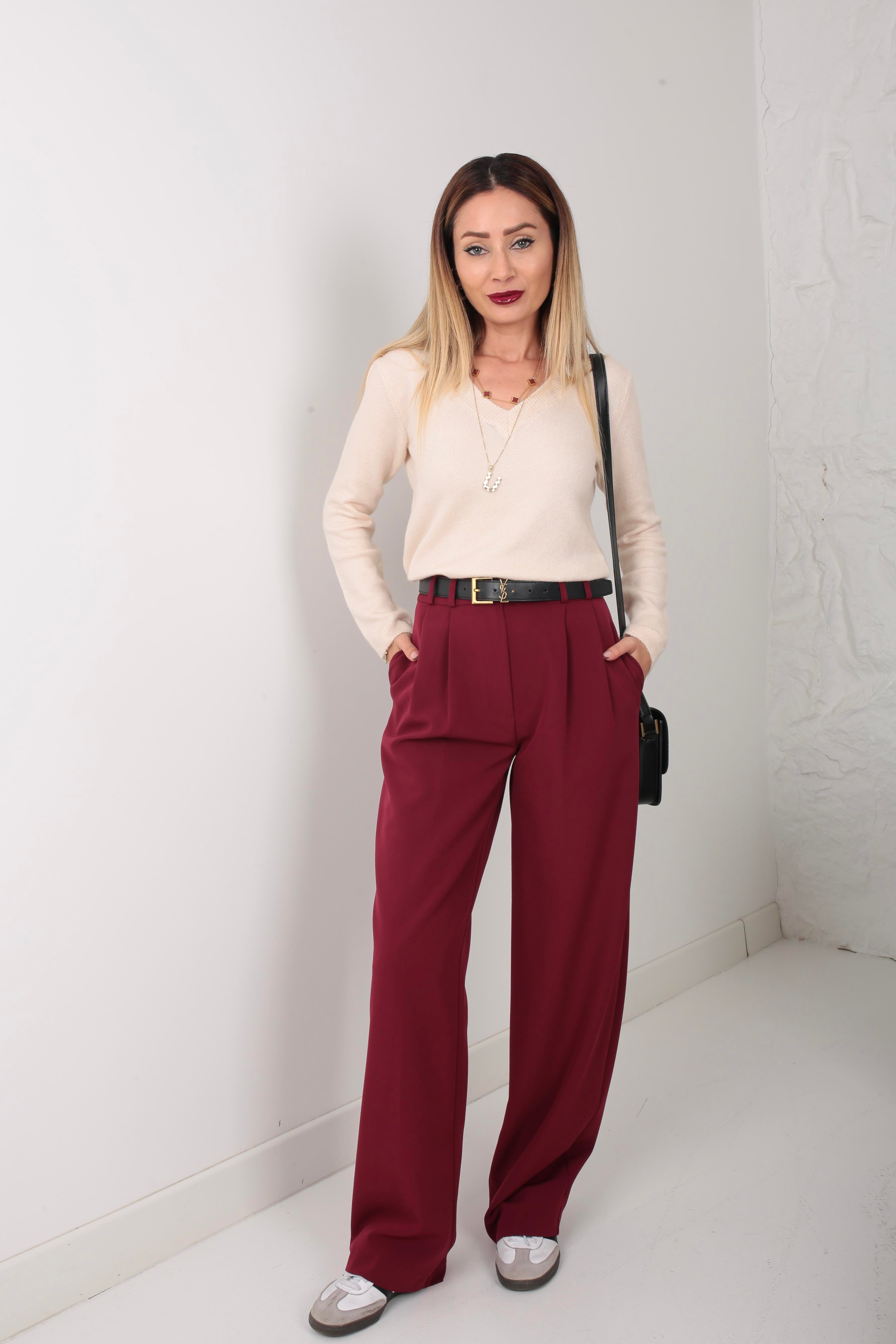 Bordo Kopçalı Palazzo Pantolon PANTOLON