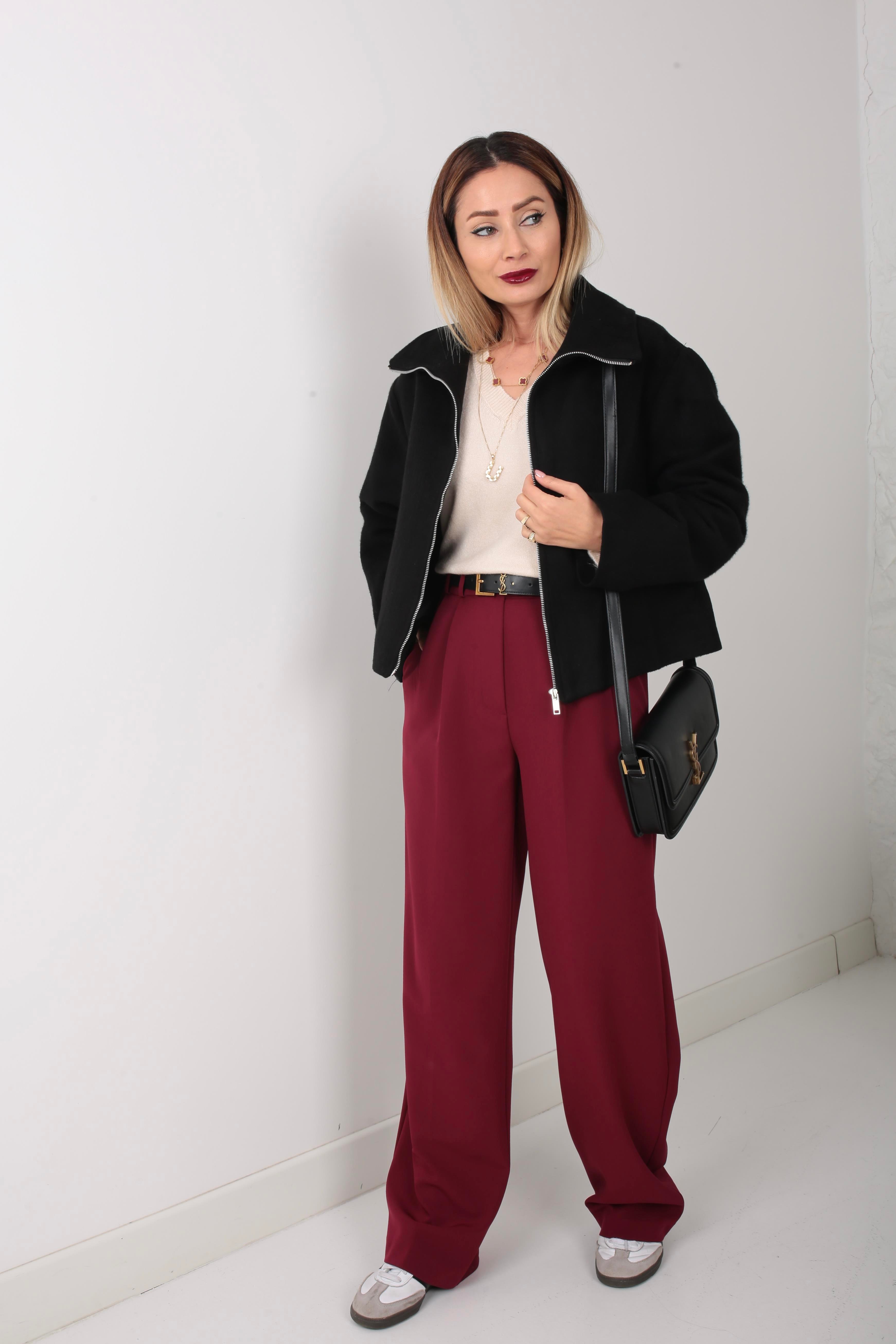 Bordo Kopçalı Palazzo Pantolon PANTOLON