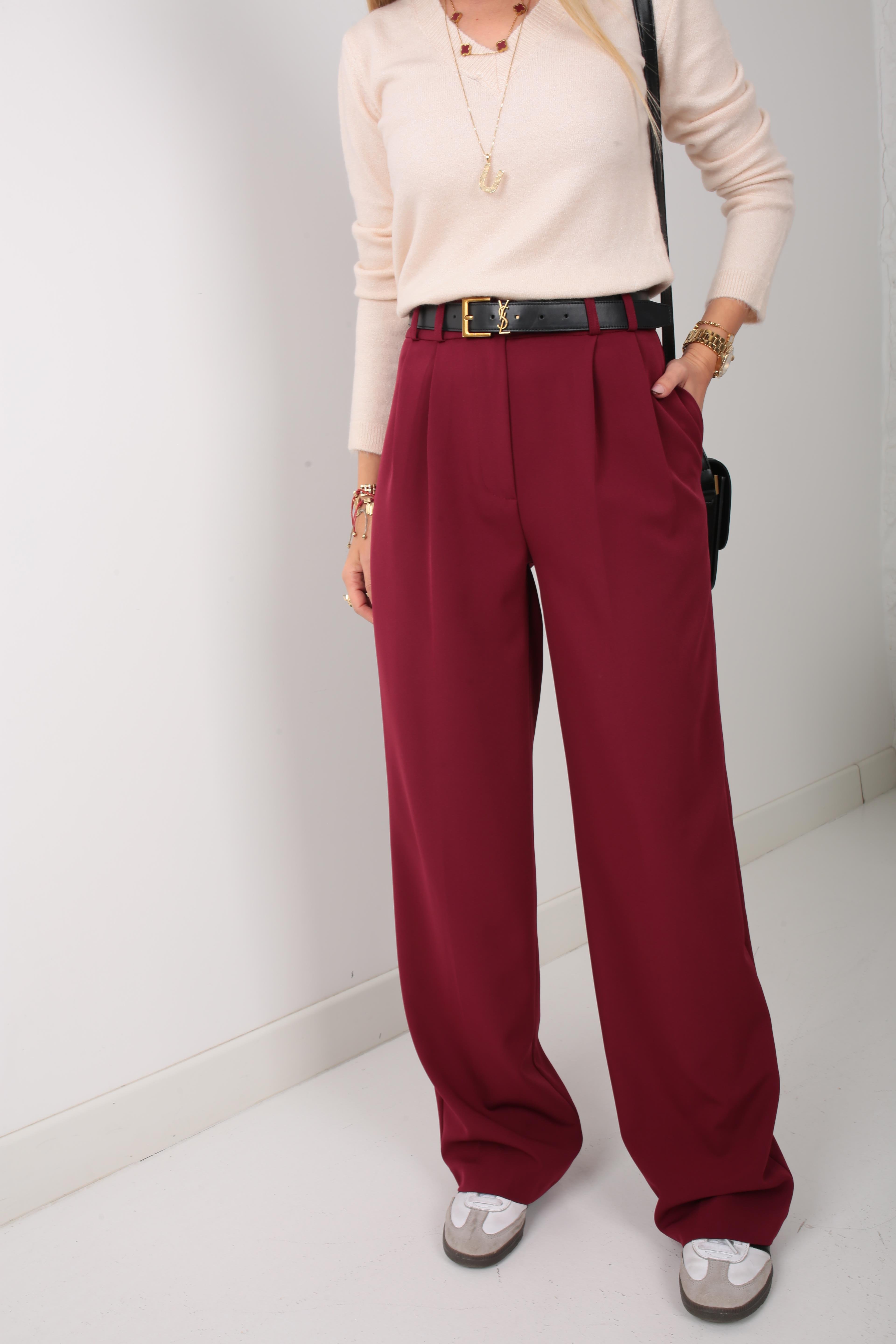 Bordo Kopçalı Palazzo Pantolon PANTOLON