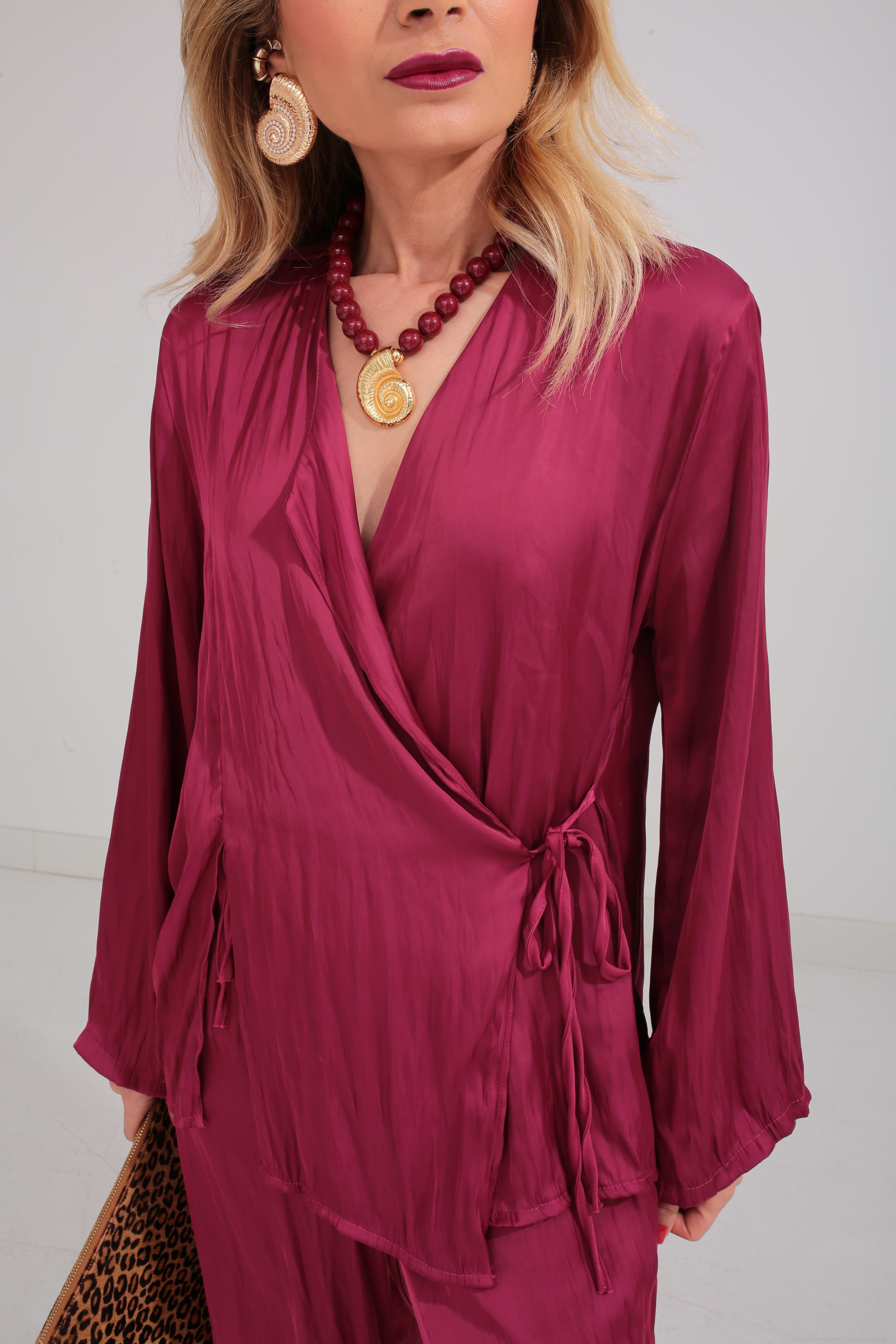 Bordo Kraşlı Kruvaze Bağlama Saten Takım TAKIM | NO33