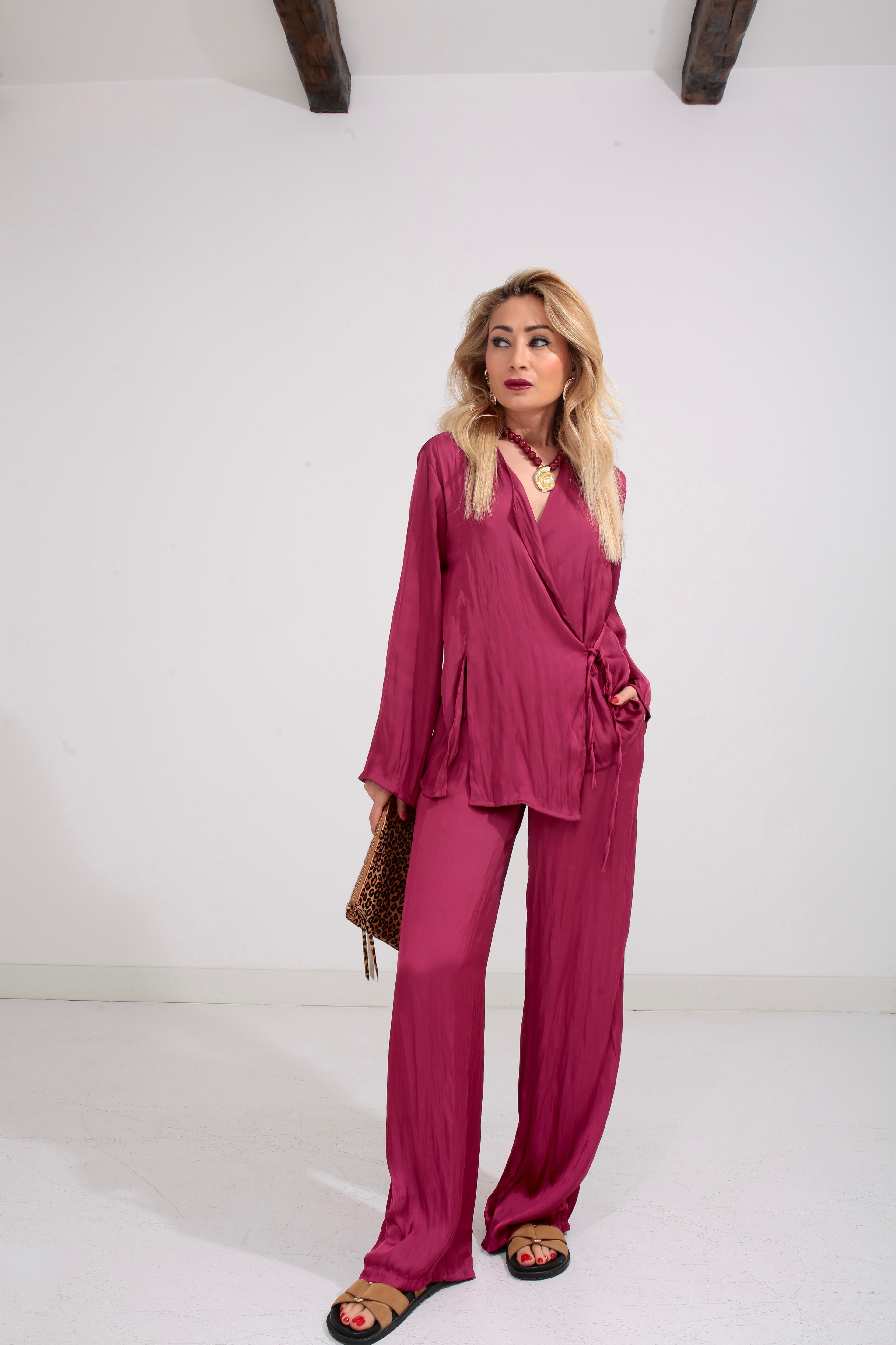 Bordo Kraşlı Kruvaze Bağlama Saten Takım TAKIM | NO33