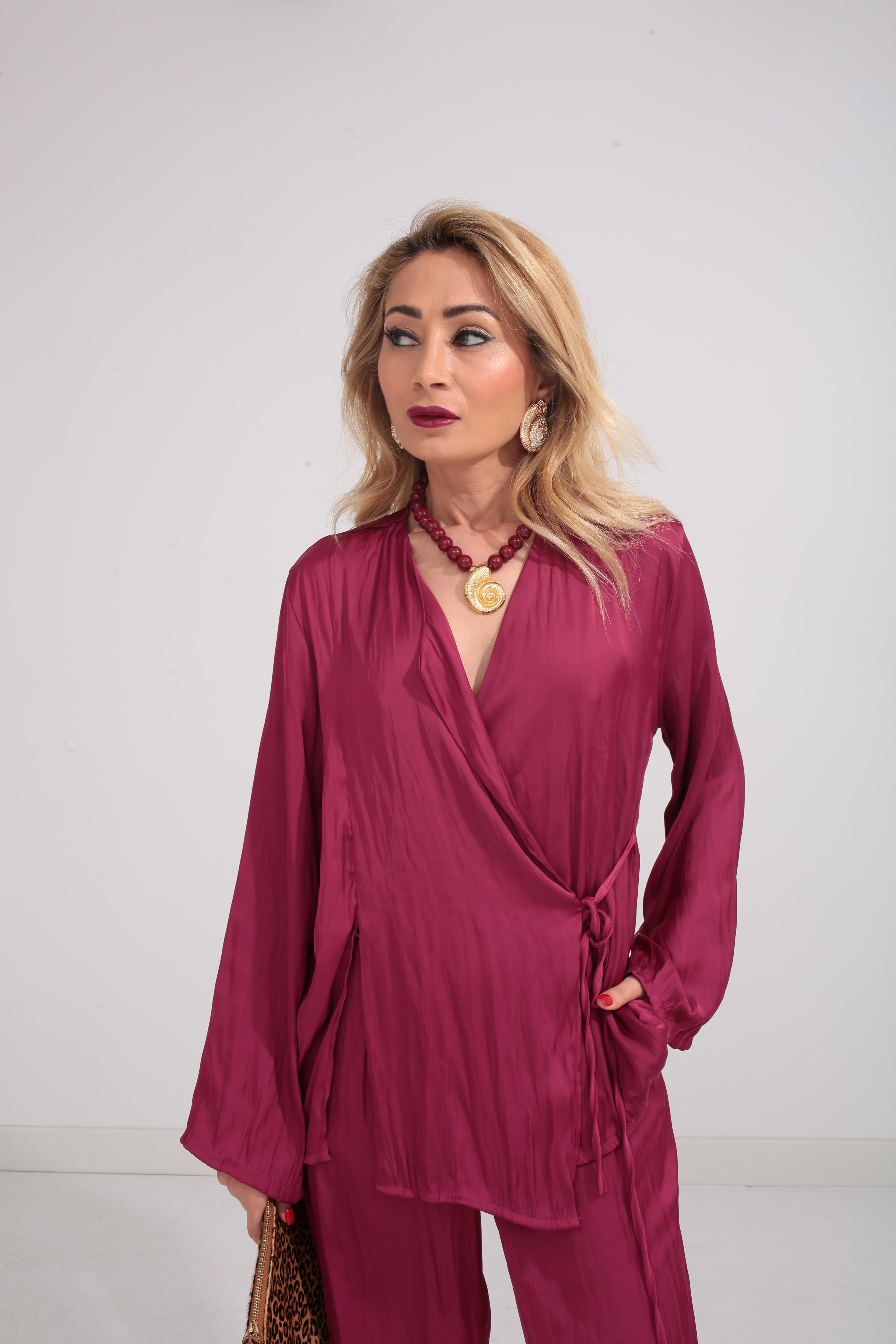 Bordo Kraşlı Kruvaze Bağlama Saten Takım TAKIM | NO33