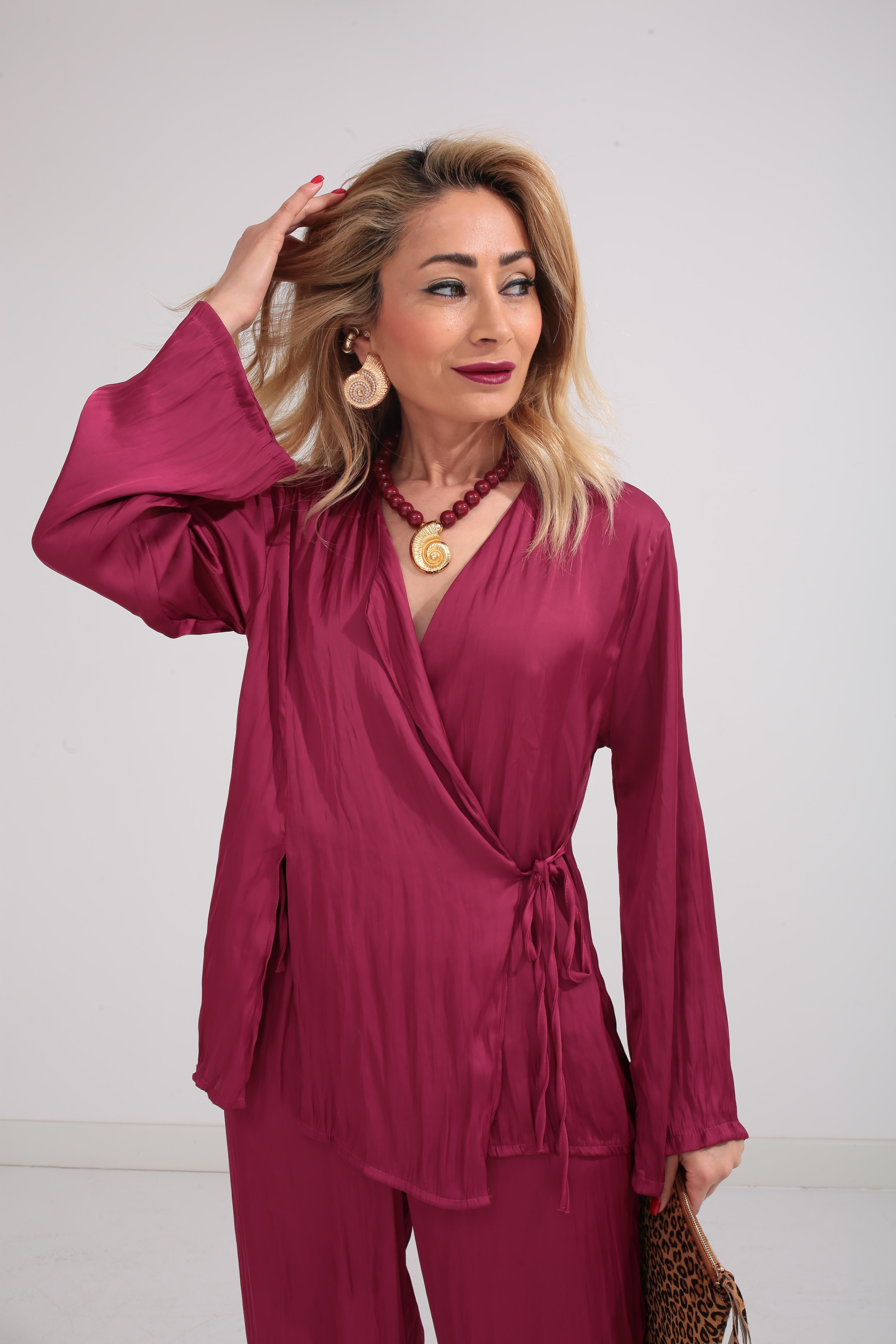 Bordo Kraşlı Kruvaze Bağlama Saten Takım TAKIM | NO33