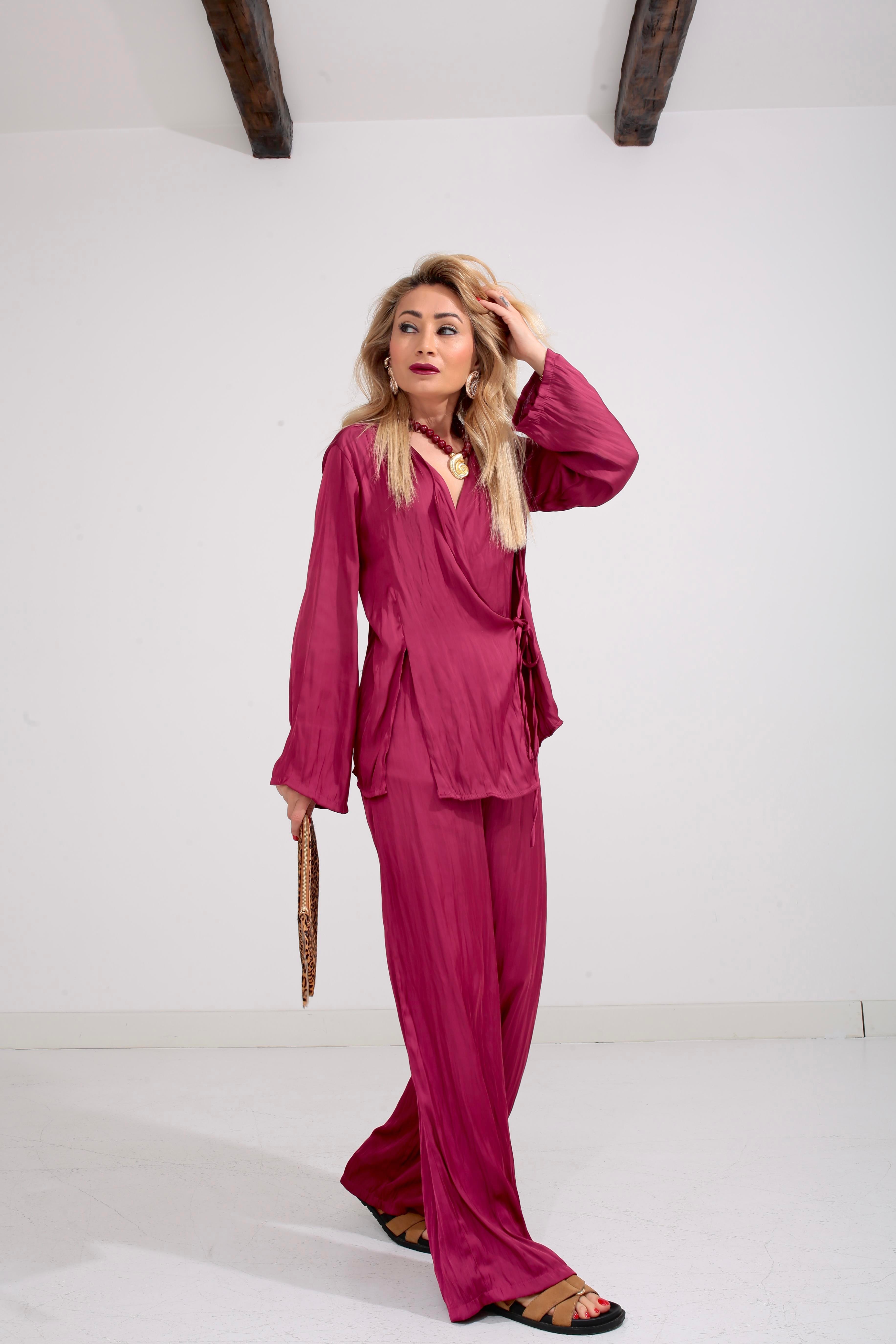 Bordo Kraşlı Kruvaze Bağlama Saten Takım TAKIM | NO33