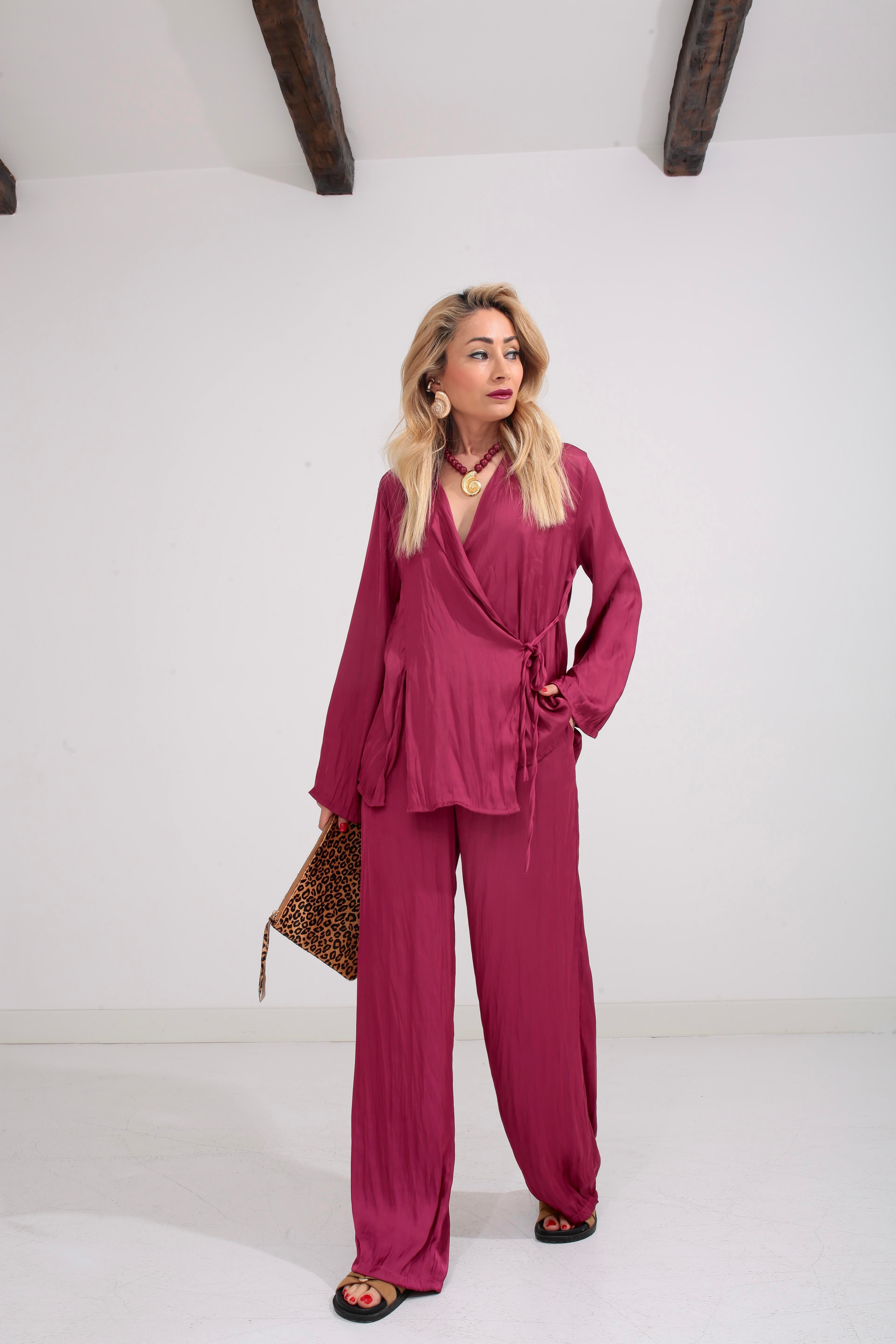 Bordo Kraşlı Kruvaze Bağlama Saten Takım TAKIM | NO33