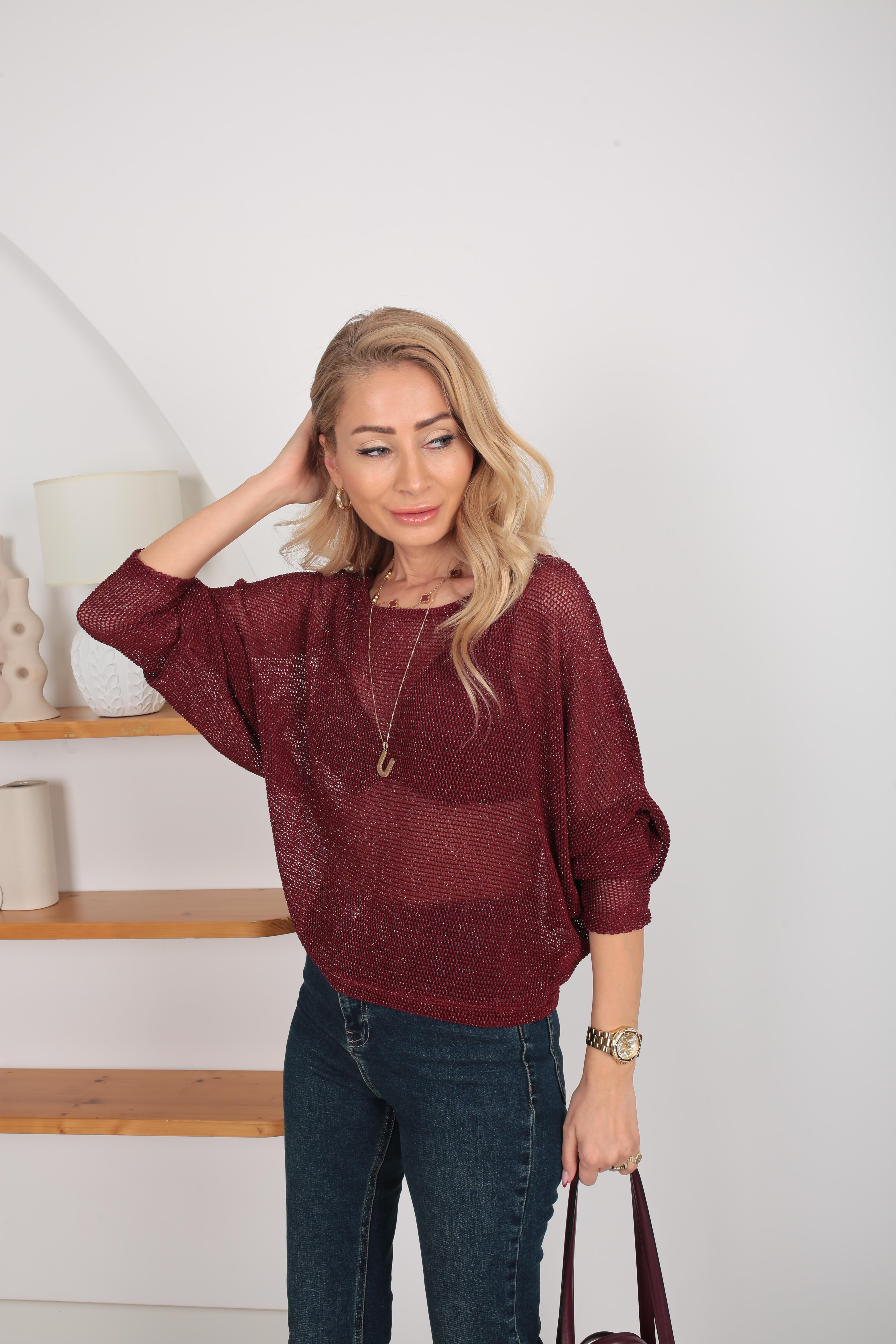 Bordo Simli File Bluz BLUZ