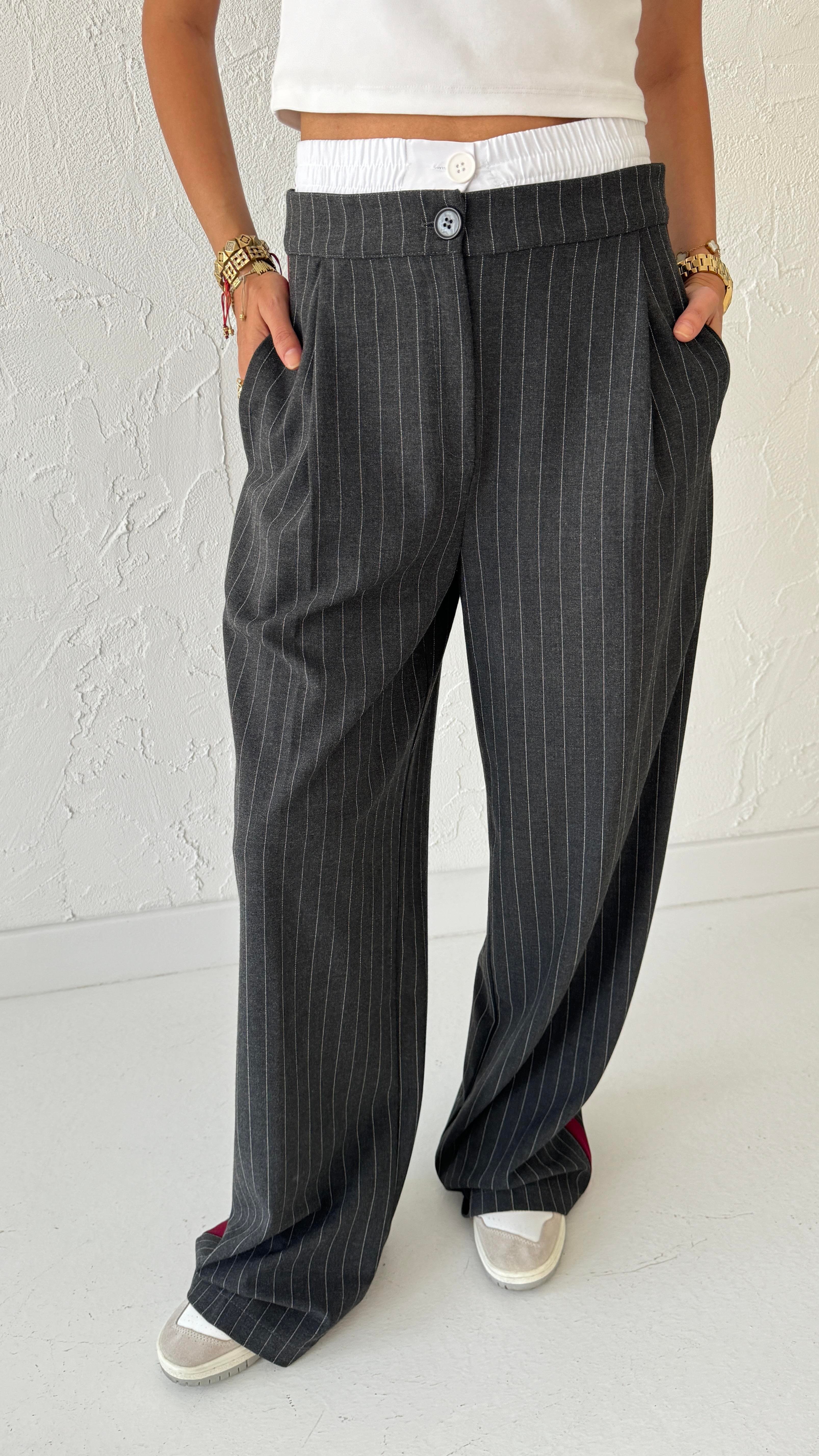 Boxer Detay Şeritli Füme Çizgili Pantolon PANTOLON