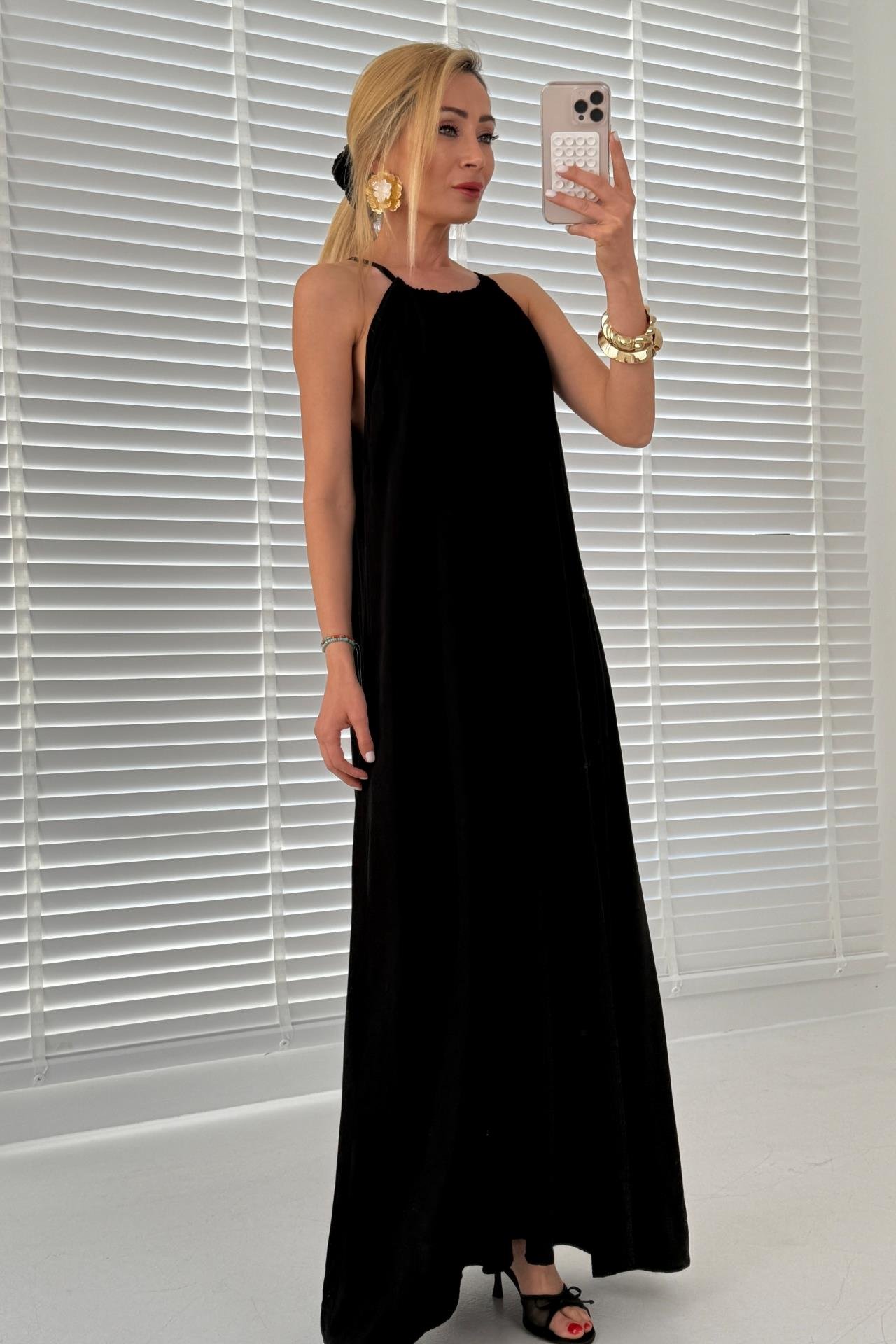 Boyundan Bağlamalı Siyah Uzun Elbise ELBİSE | NO33