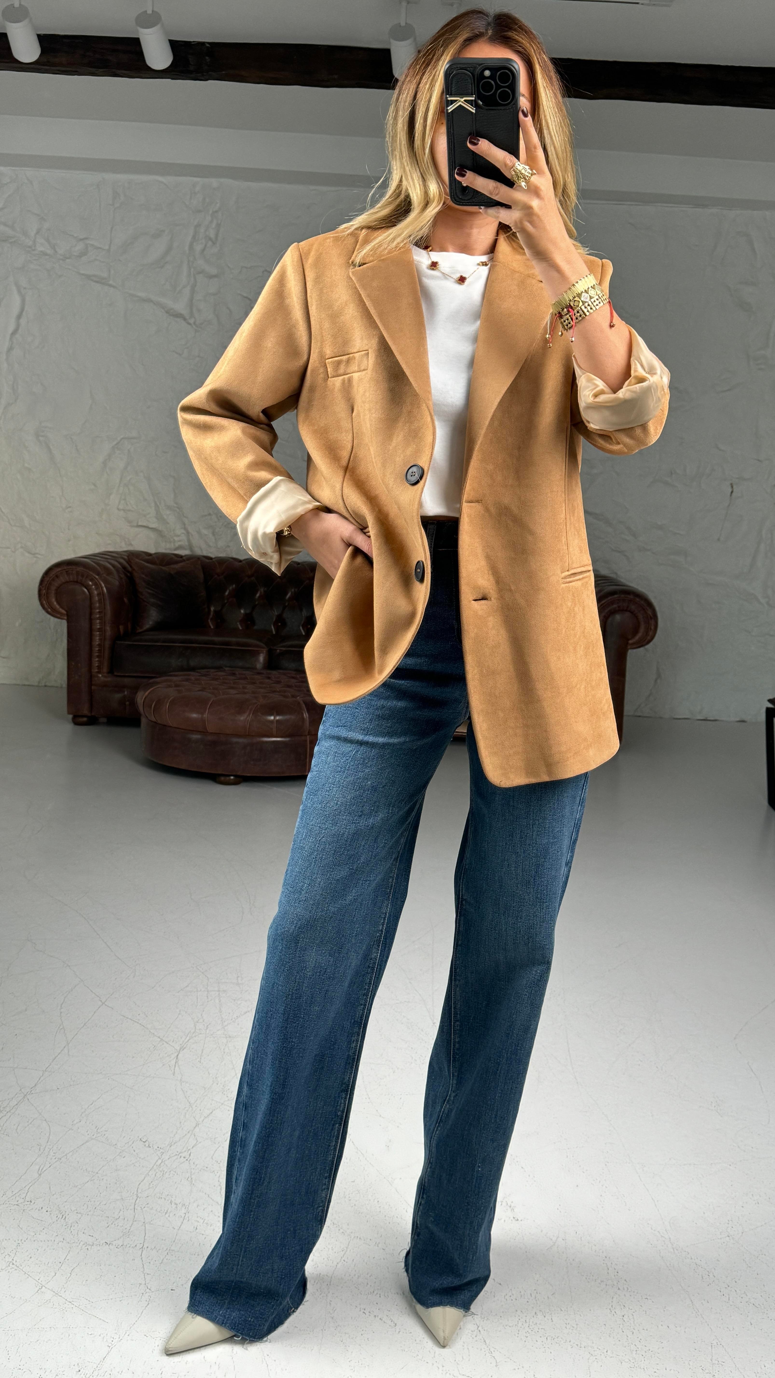 Camel Çift düğme Nubuk Blazer Ceket CEKET