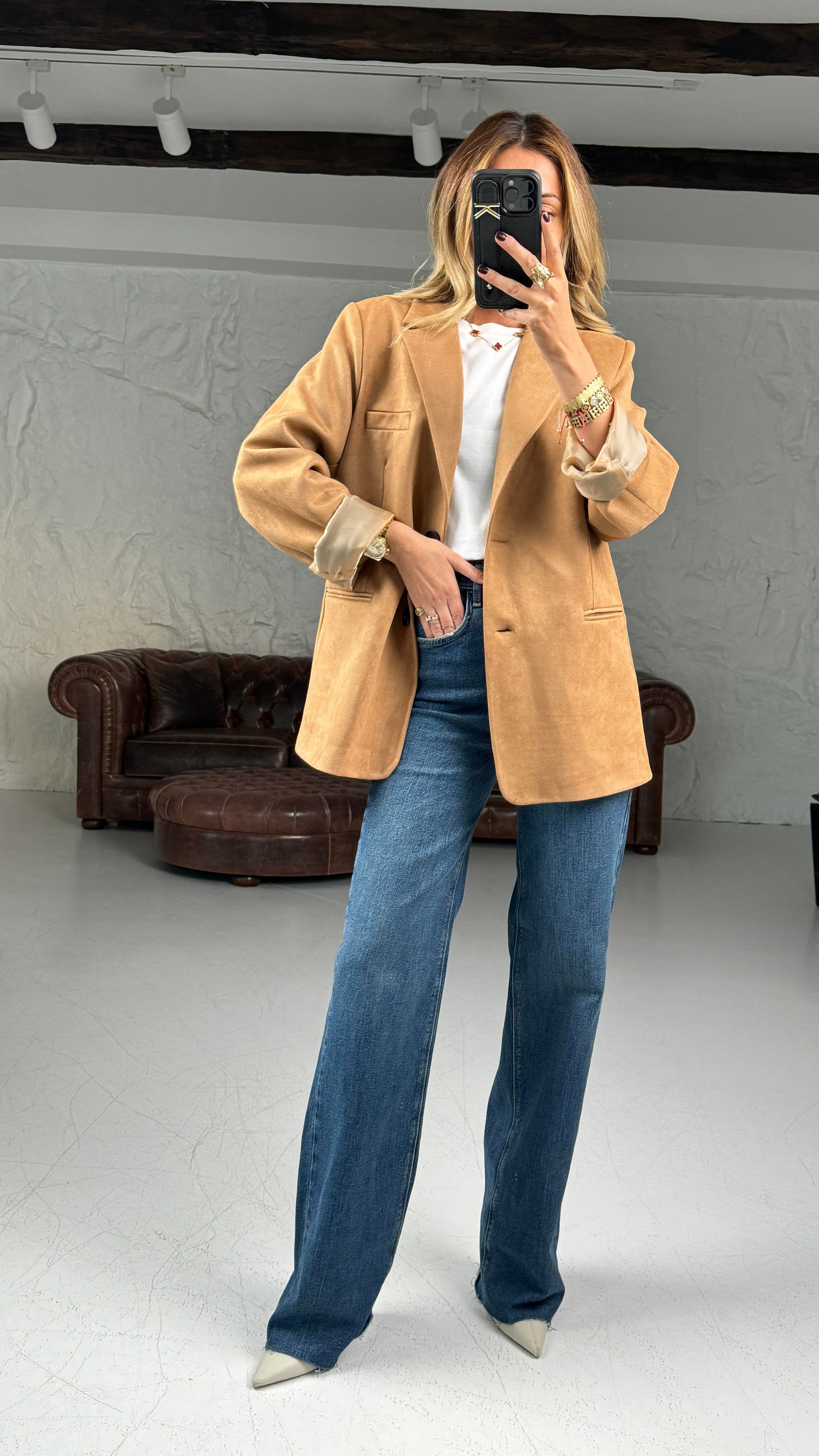 Camel Çift düğme Nubuk Blazer Ceket CEKET