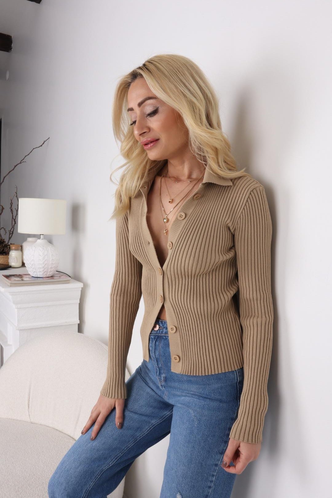 Camel Polo Yaka Fitilli Hırka TRİKO VE KAZAK