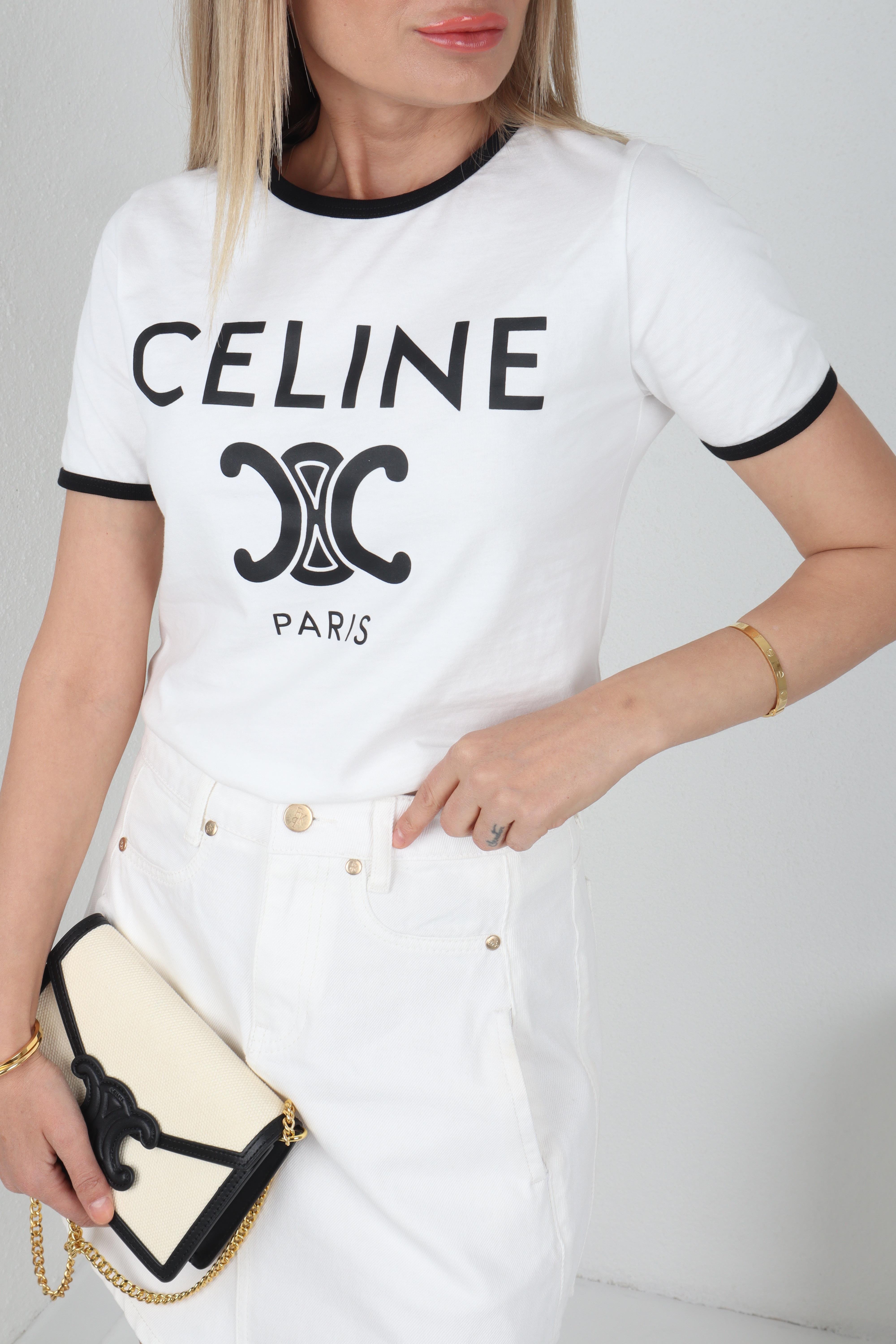 Celine Baskıılı Ekru Basic Tshirt T-SHİRT