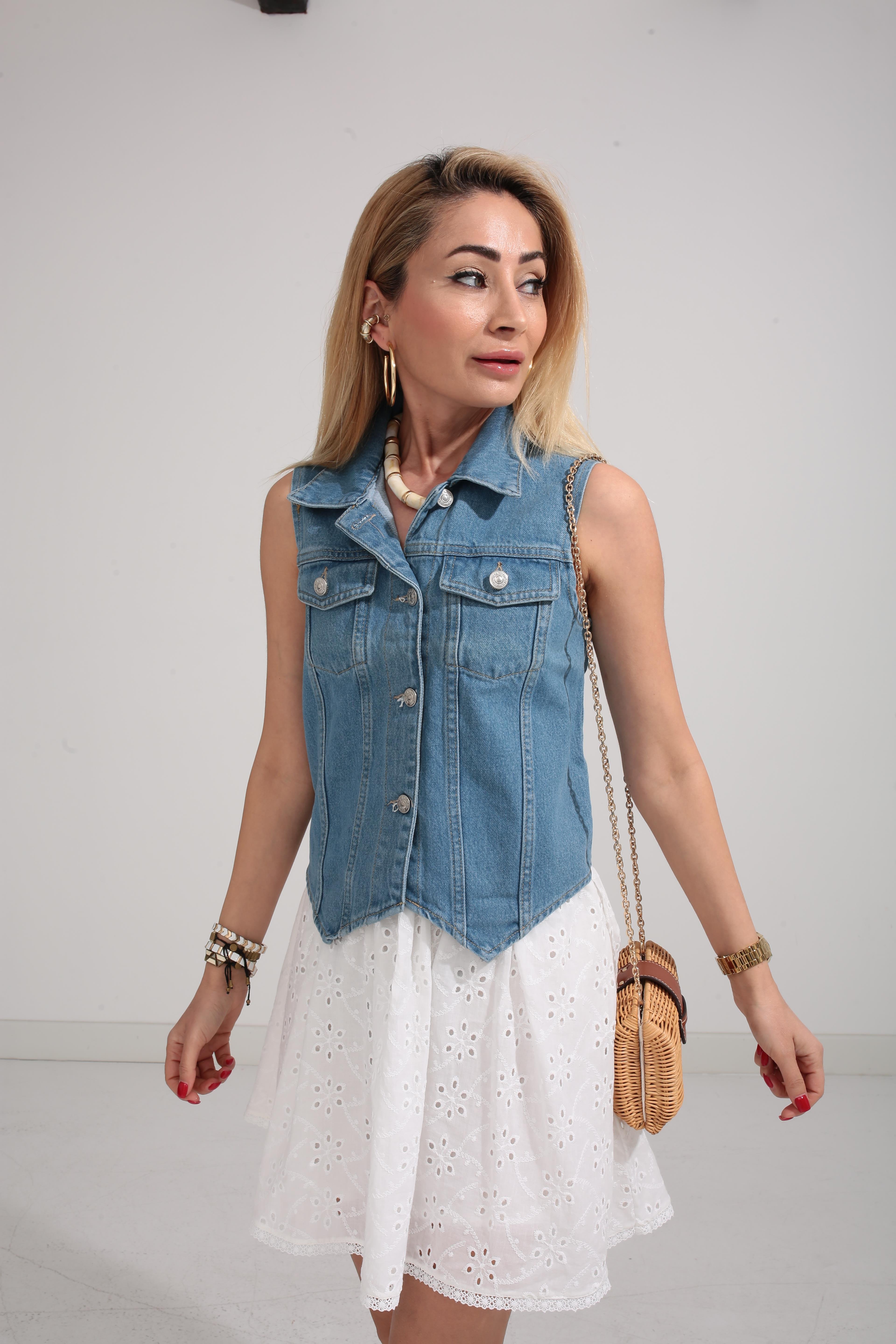 Cep Detay Açık Mavi Denim Yelek YELEK | NO33