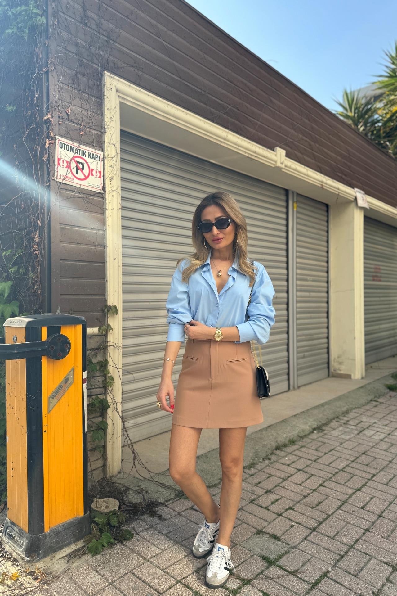 Cep Detaylı Camel Kısa Etek ETEK