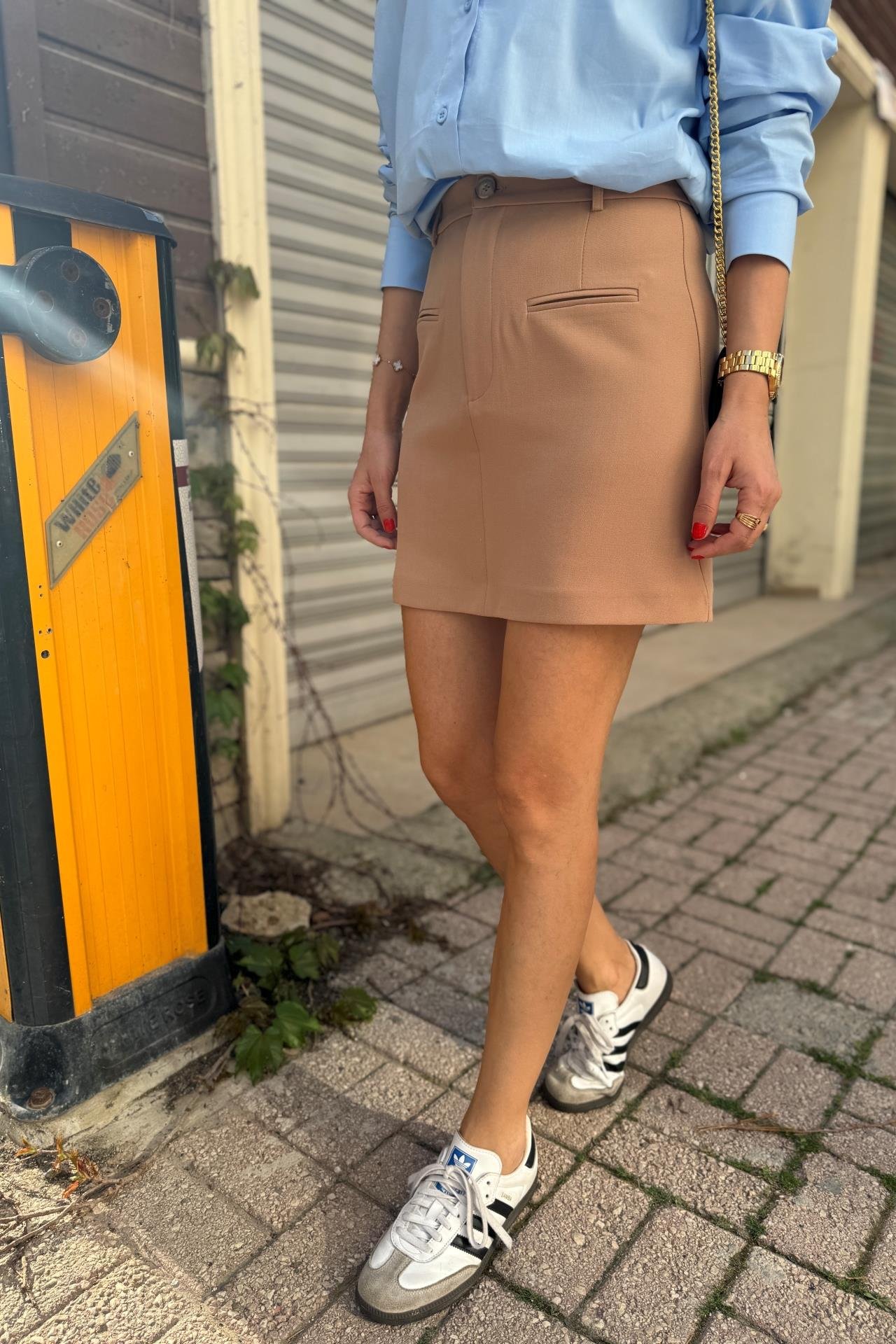 Cep Detaylı Camel Kısa Etek ETEK