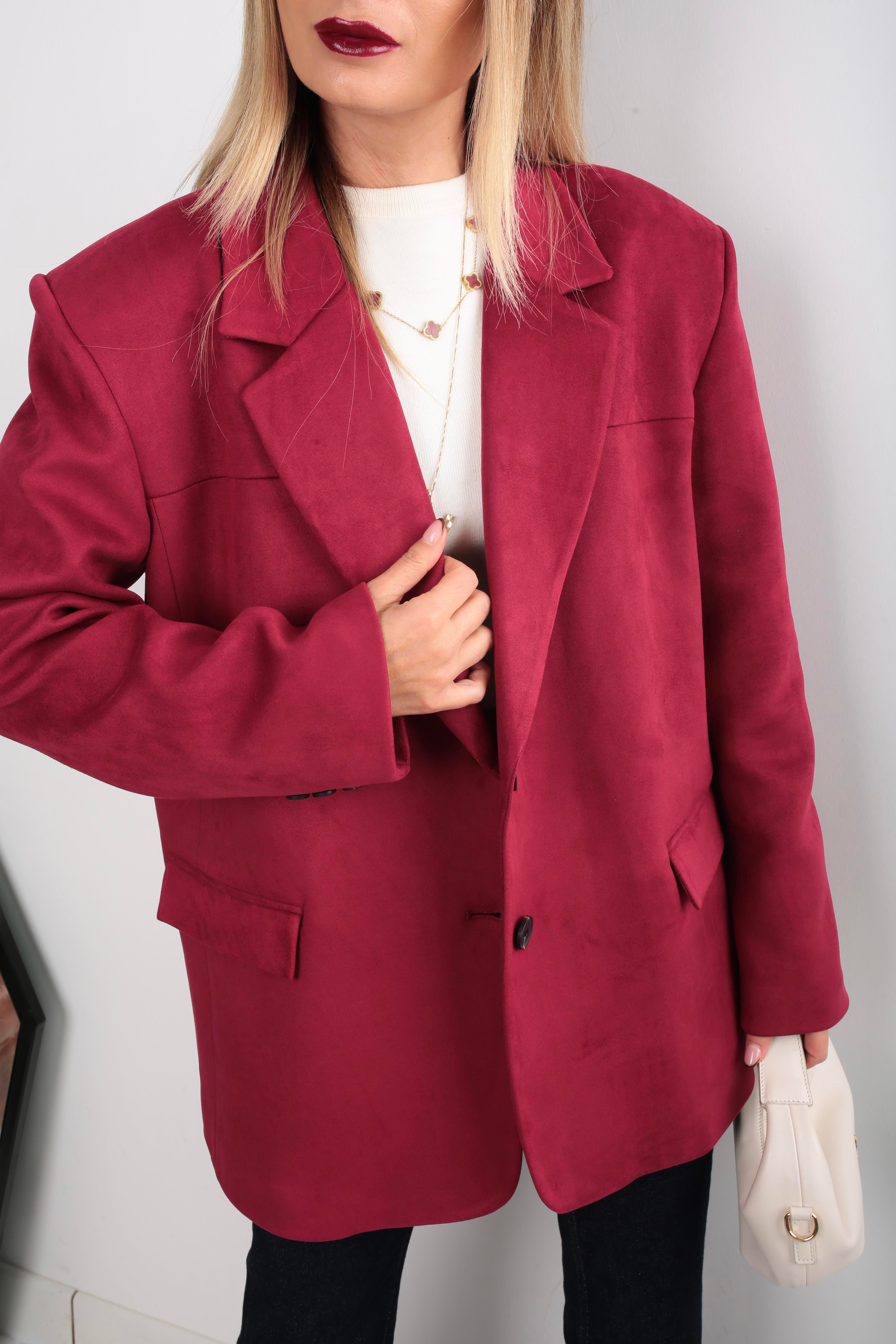 Çift Düğmeli Bordo Oversize Nubuk Ceket CEKET