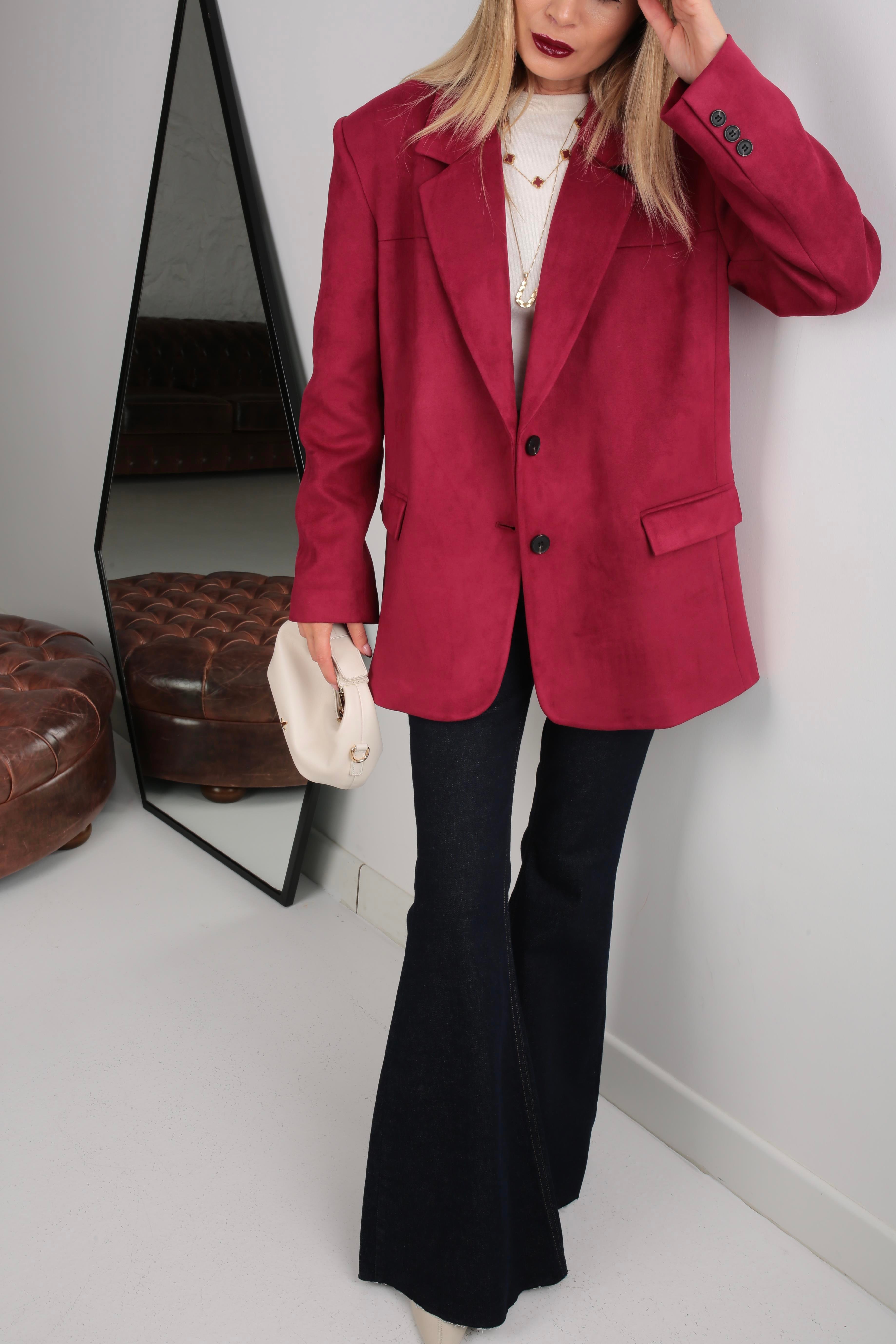 Çift Düğmeli Bordo Oversize Nubuk Ceket CEKET