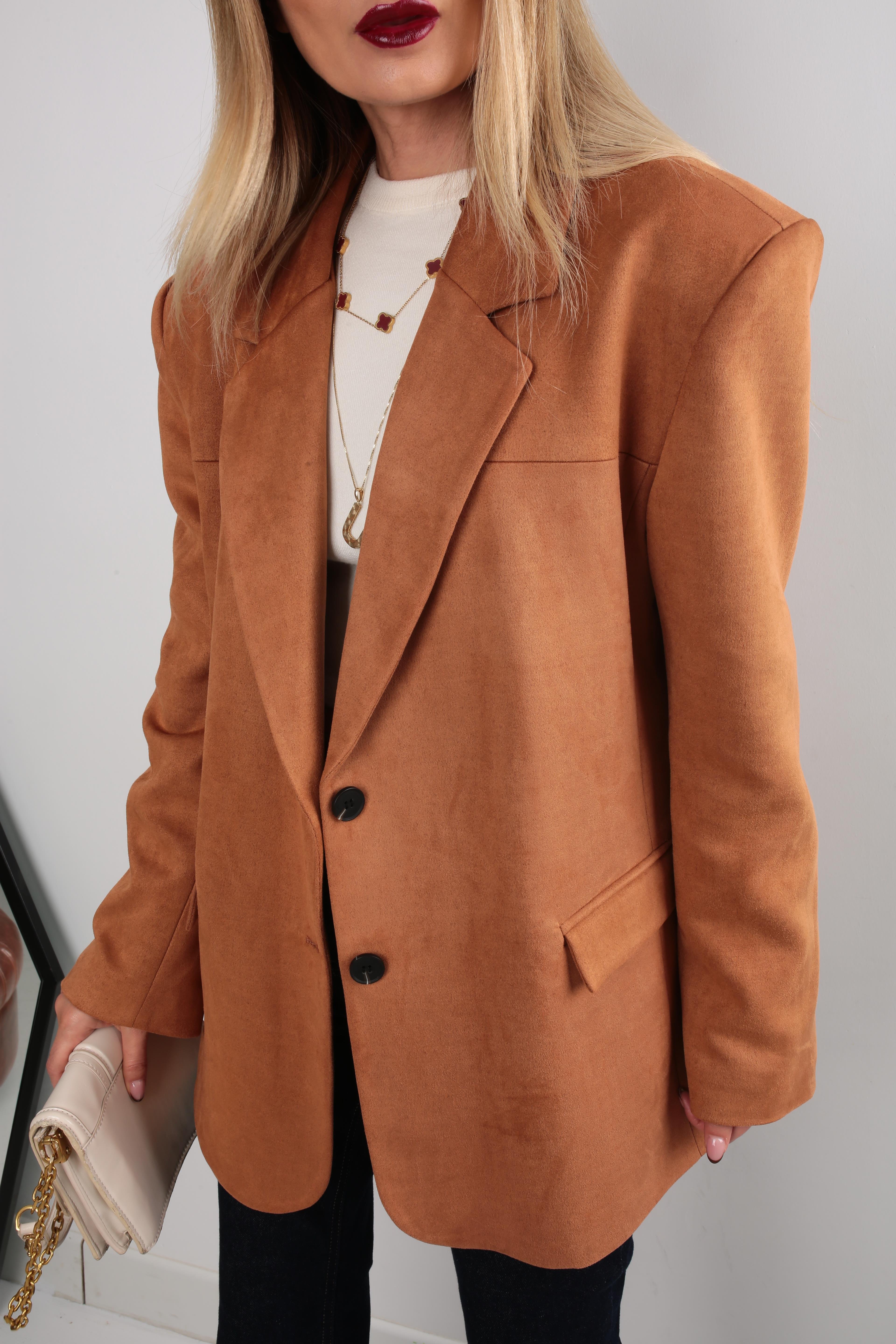 Çift Düğmeli Taba Oversize Nubuk Ceket CEKET