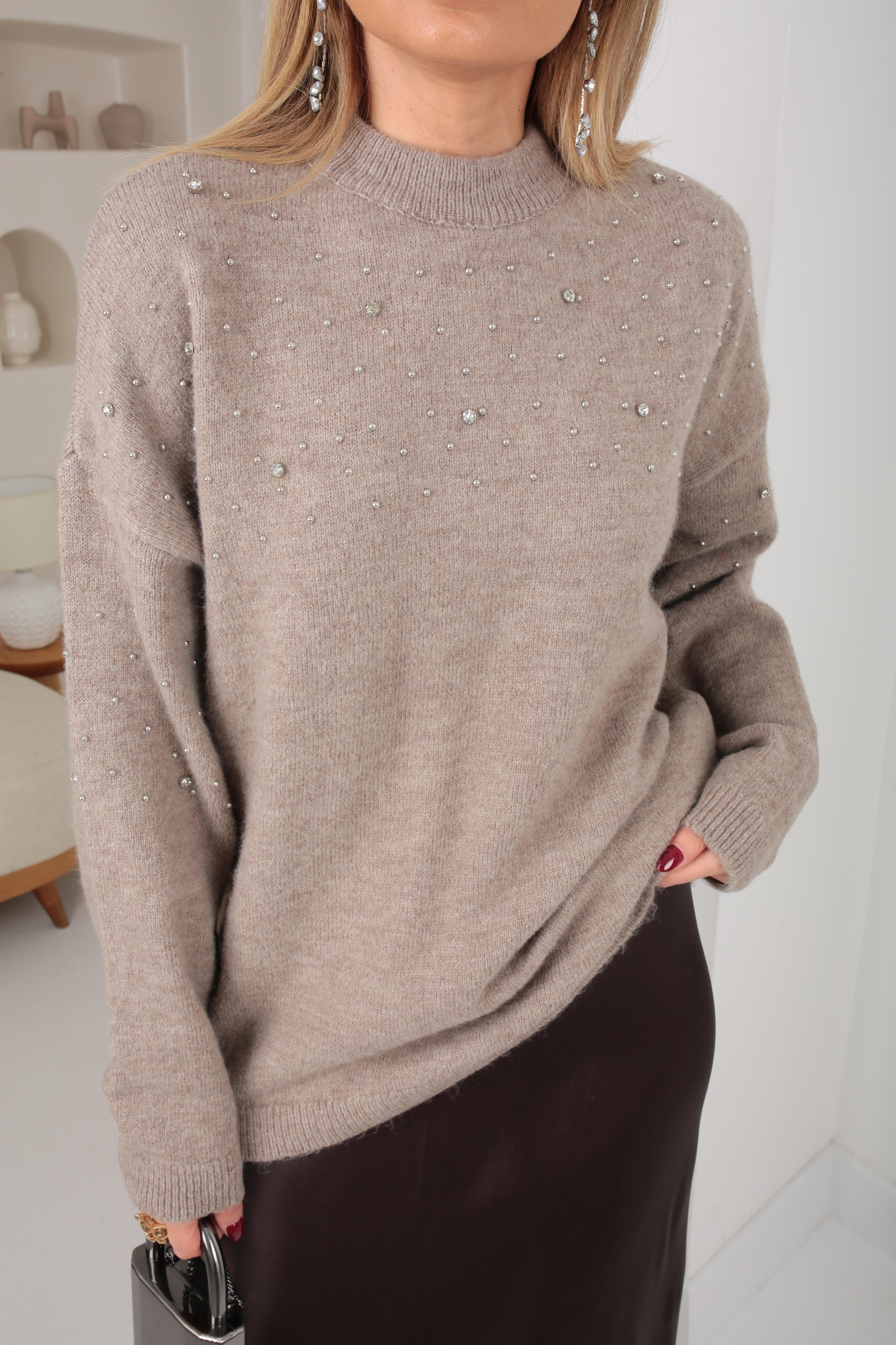 Dağınık Taş İşli Vizon Kazak TRİKO VE KAZAK