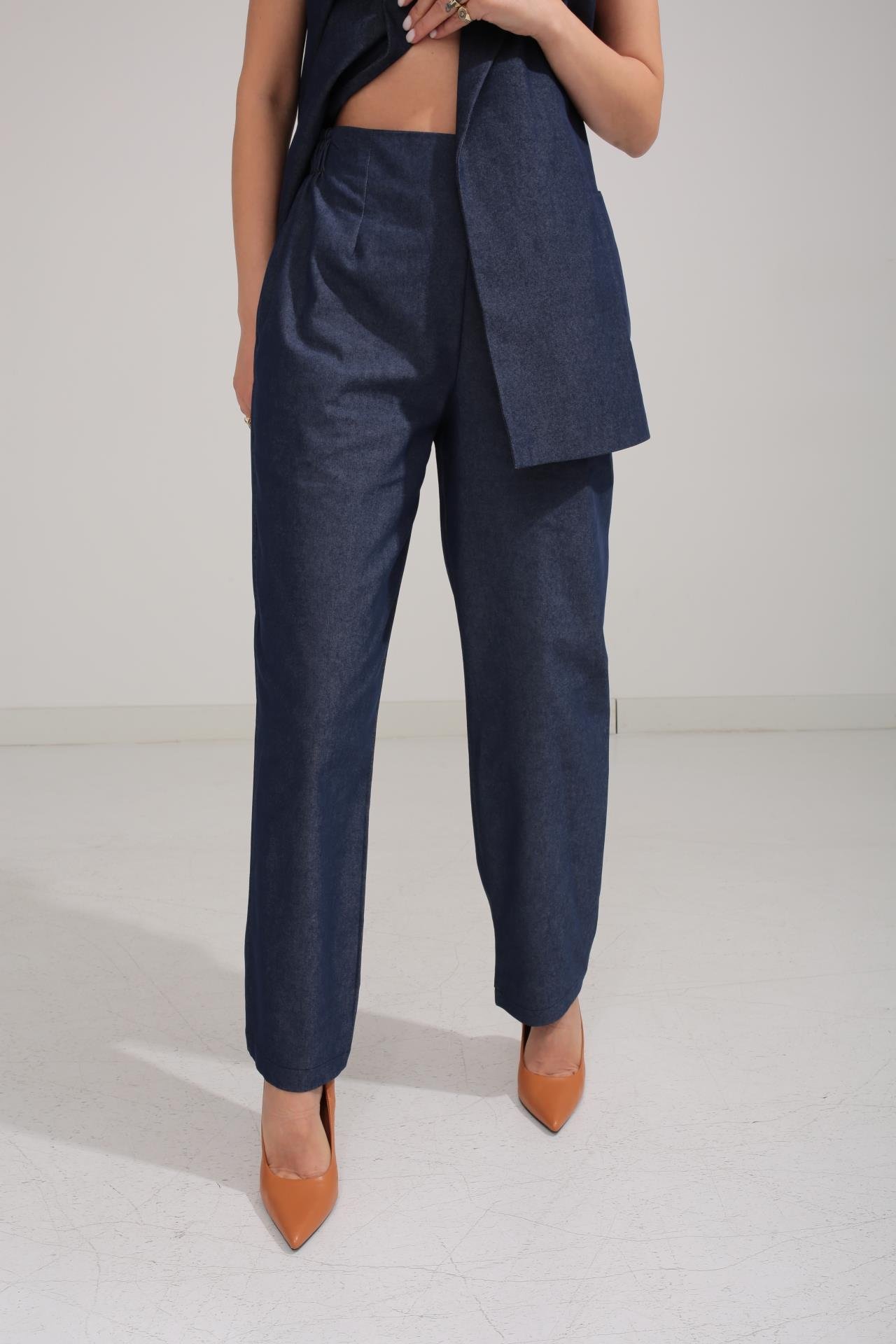 Deri Kemerli Gold Detay Gabardin Yelekli Takım TAKIM | NO33