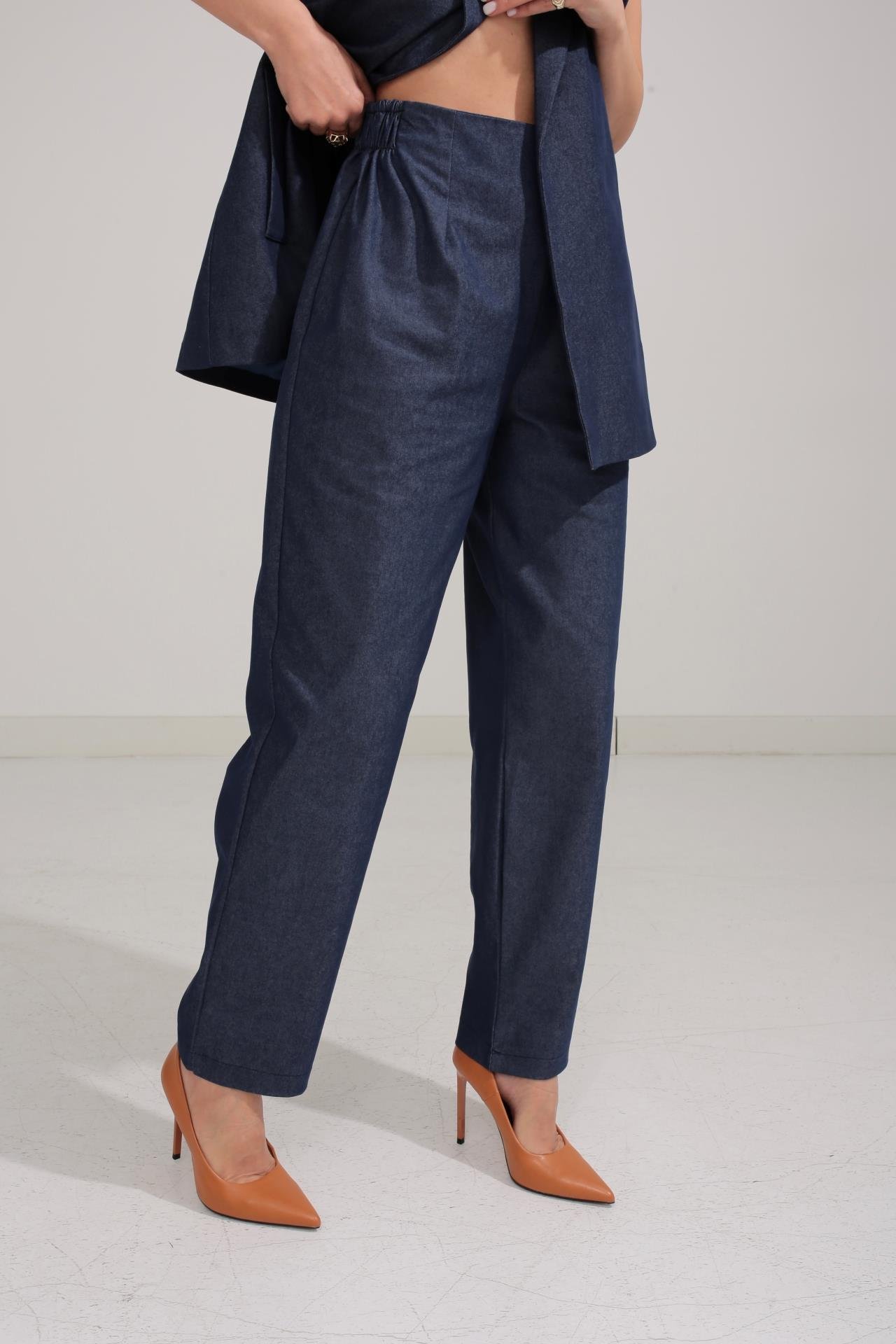 Deri Kemerli Gold Detay Gabardin Yelekli Takım TAKIM | NO33