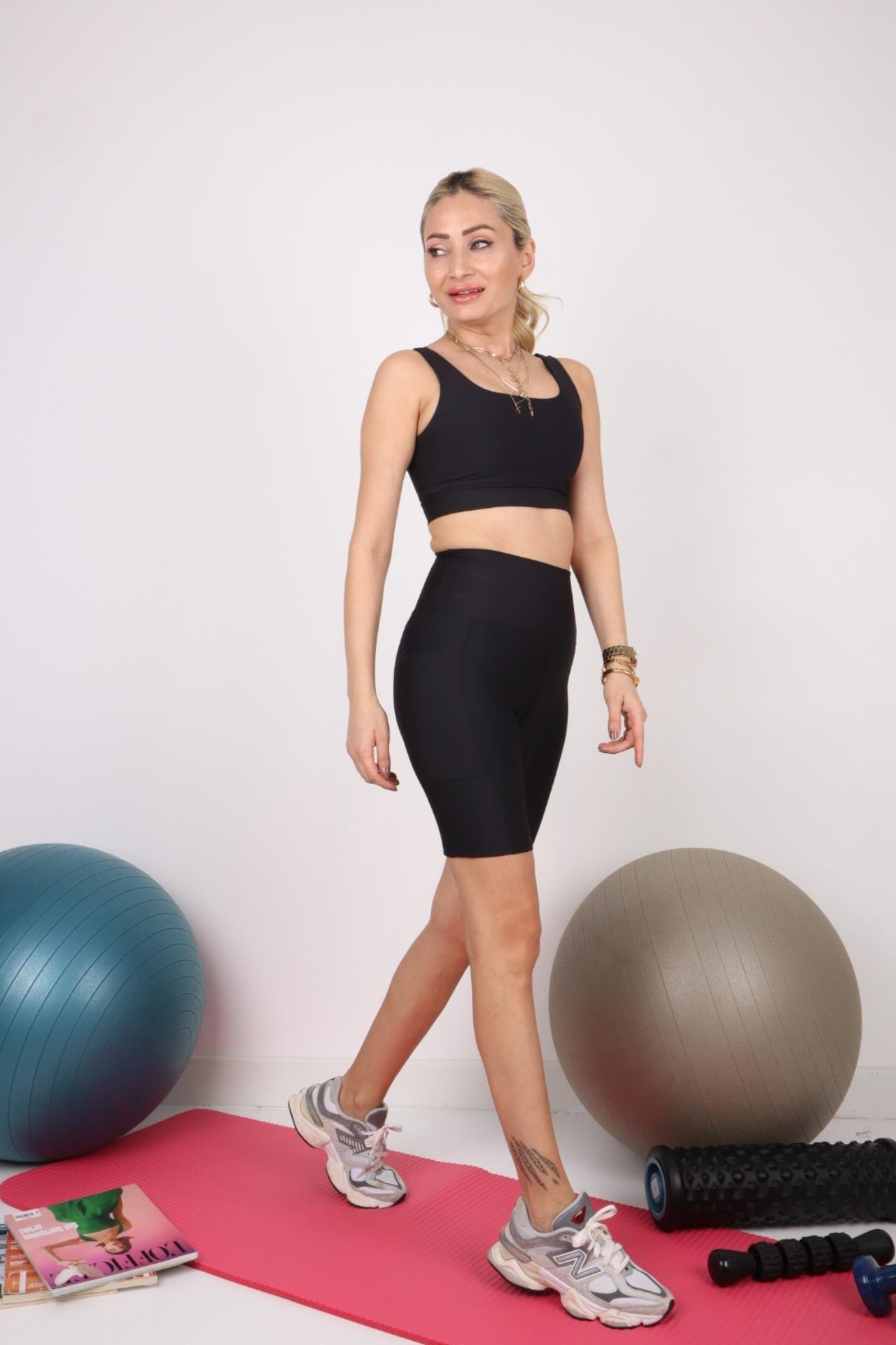 Diz Üstü Siyah Biker Spor Tayt TAYT