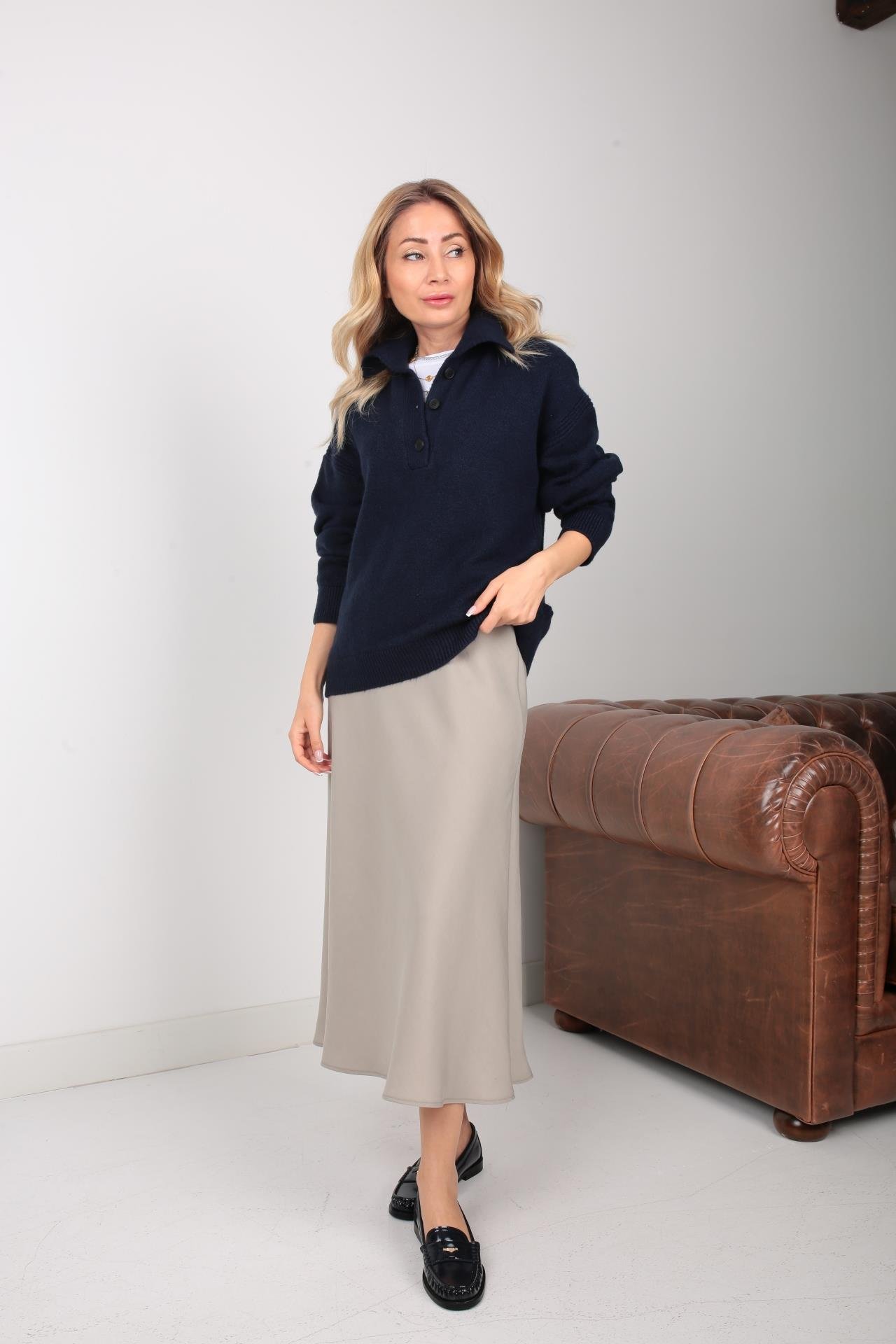 Dokuma Kumaş Verev Kesim Vizon Etek ETEK