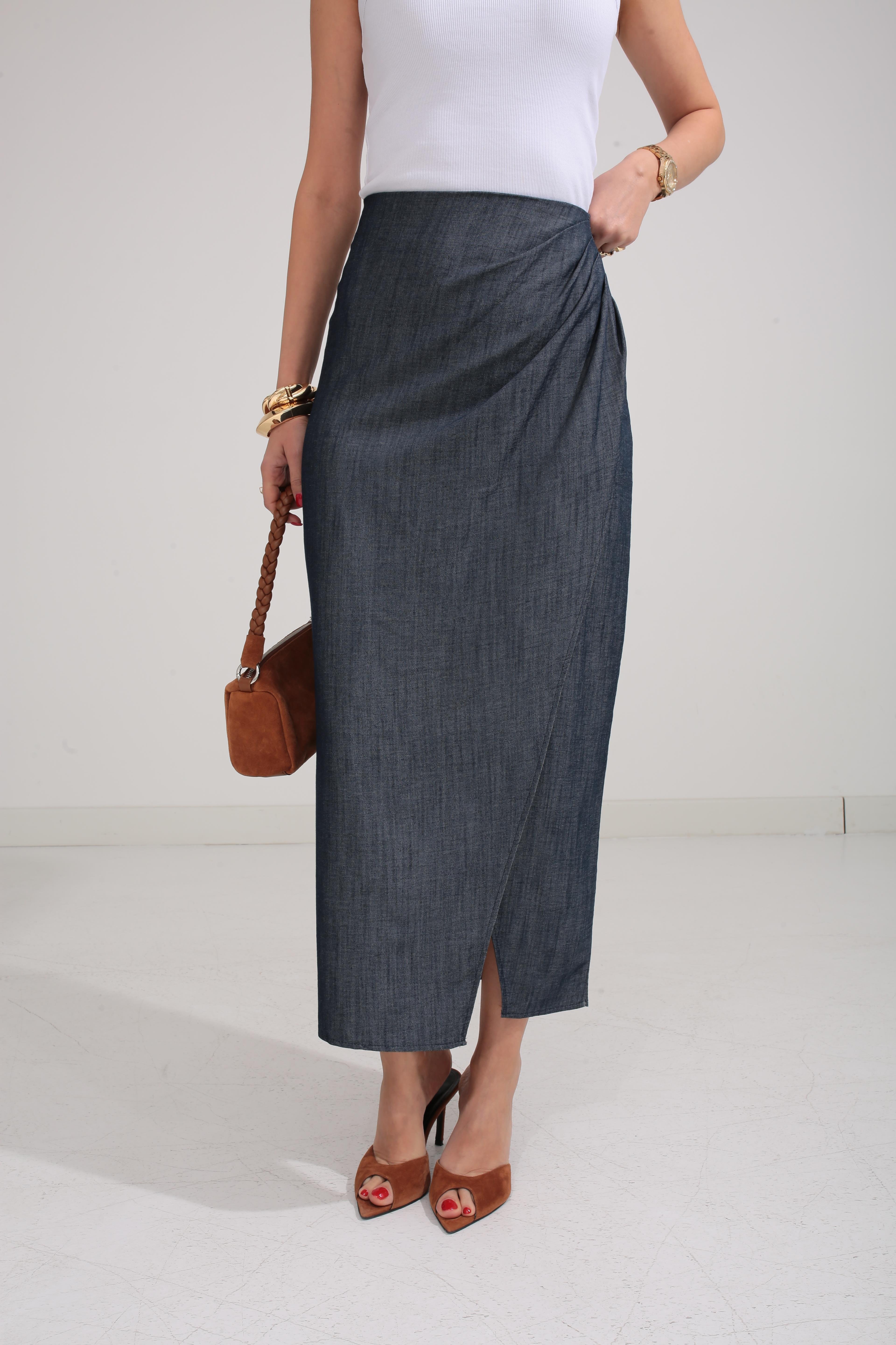 Drapeli İnce Denim Etek ETEK | NO33