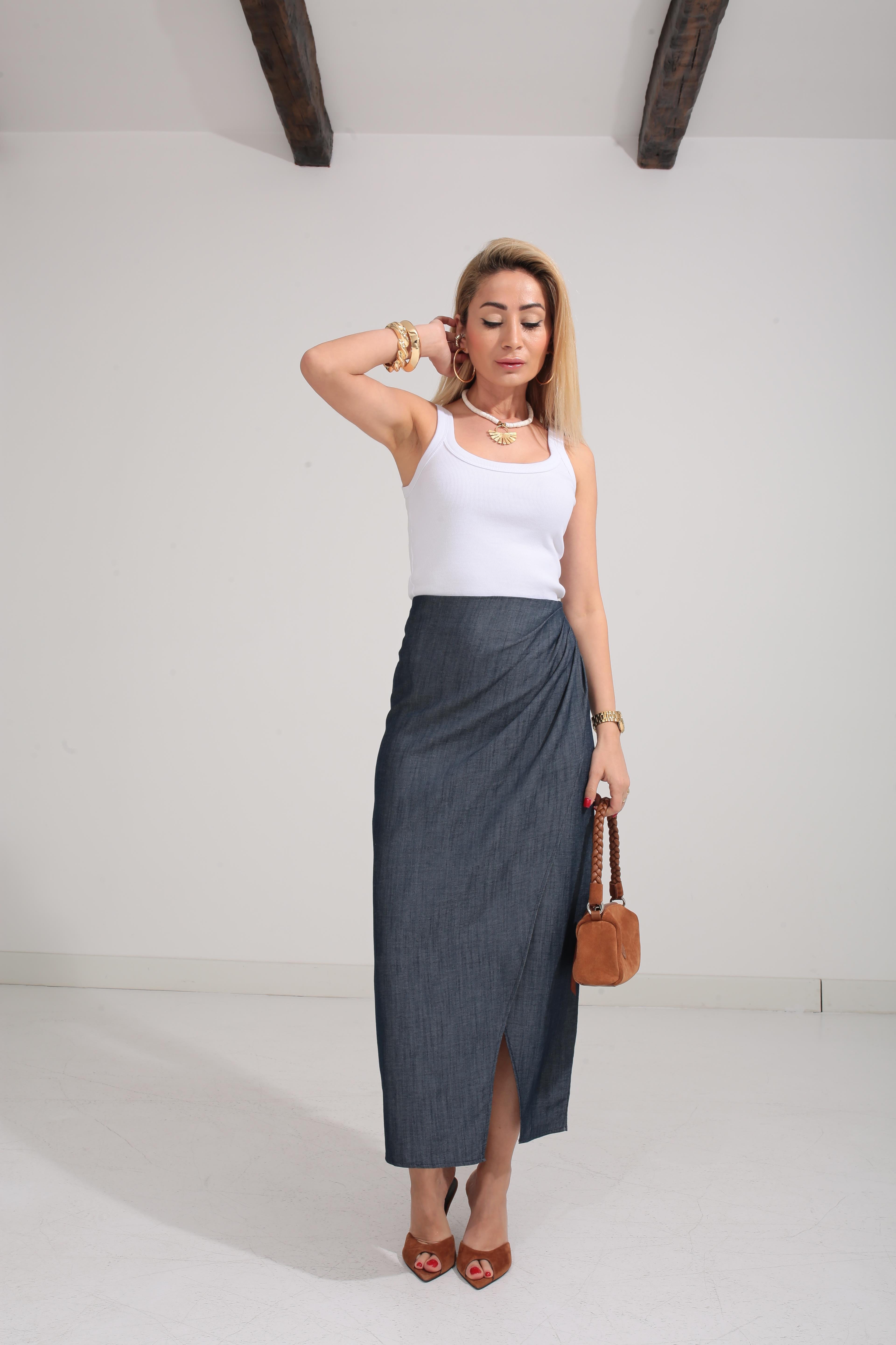 Drapeli İnce Denim Etek ETEK | NO33