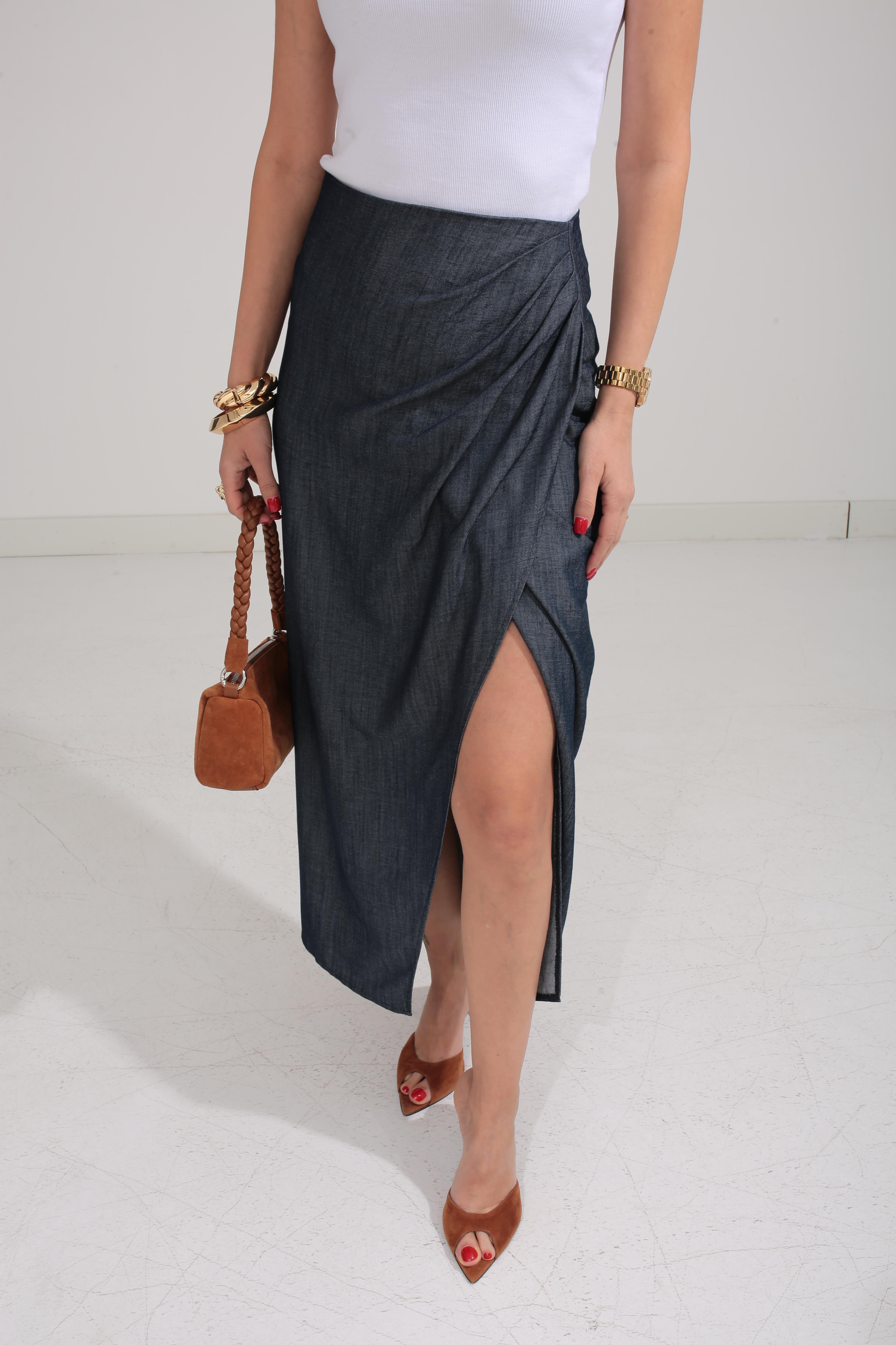 Drapeli İnce Denim Etek ETEK | NO33