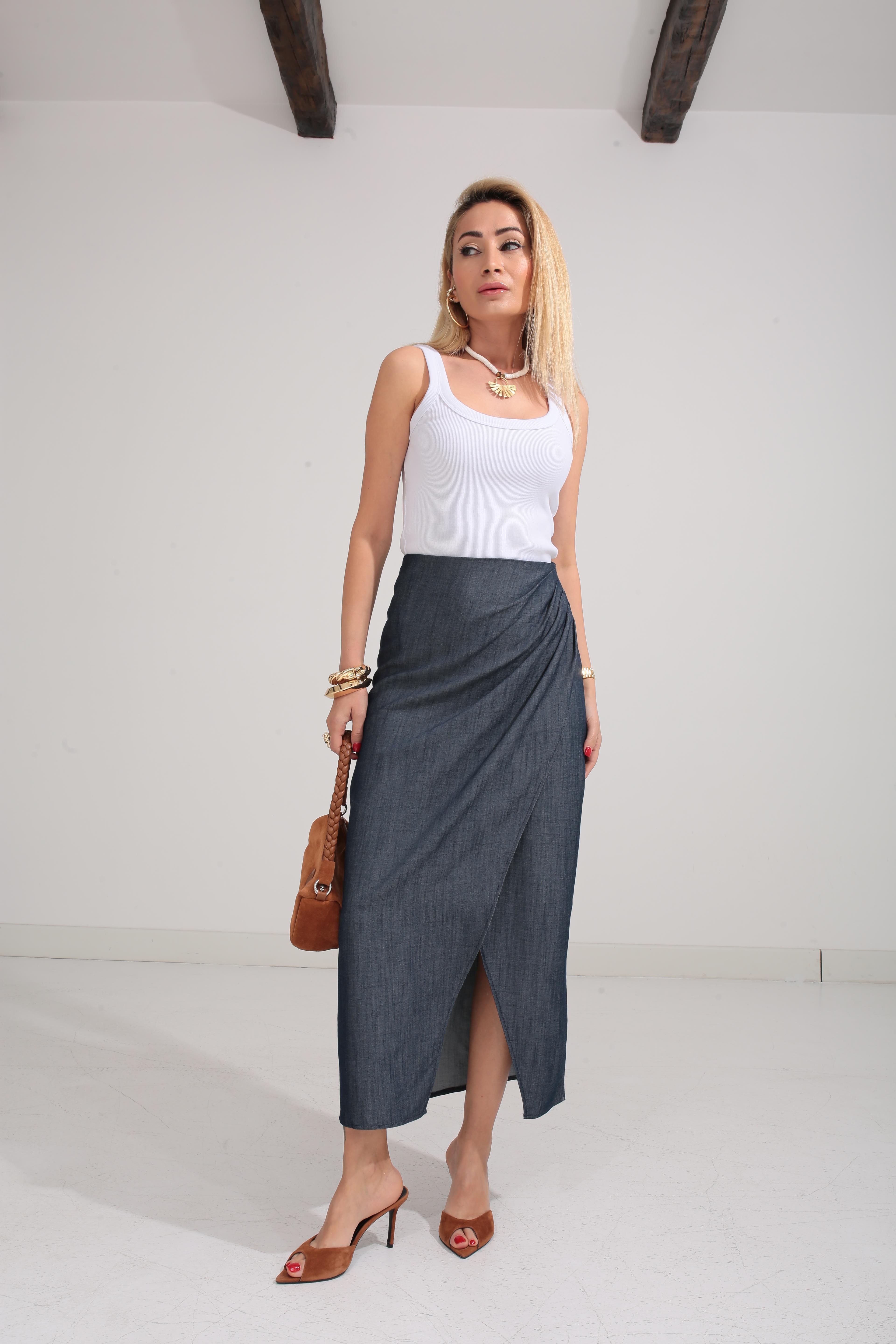 Drapeli İnce Denim Etek ETEK | NO33