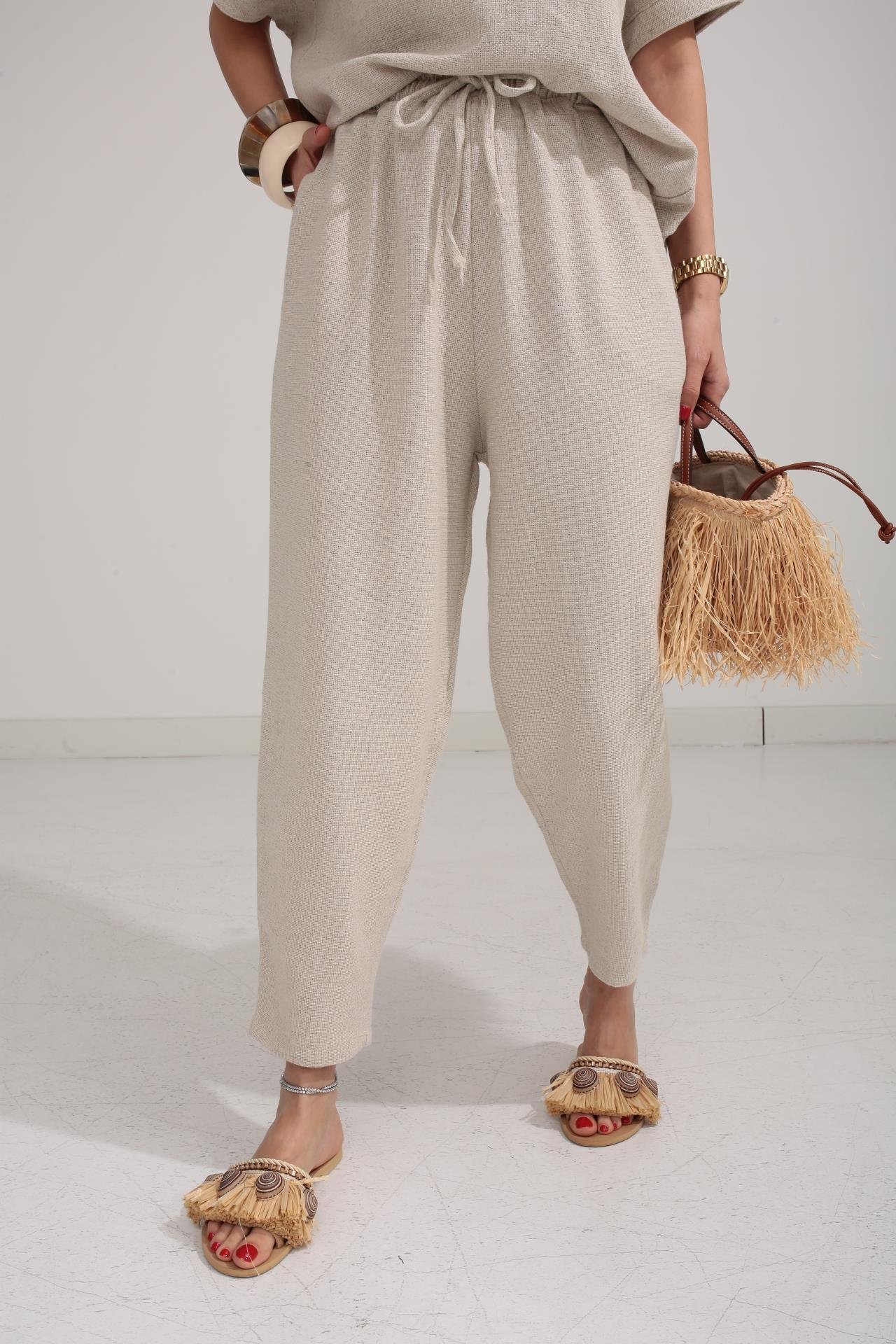 Düşük Kol Naturel Örme Keten Takım TAKIM | NO33