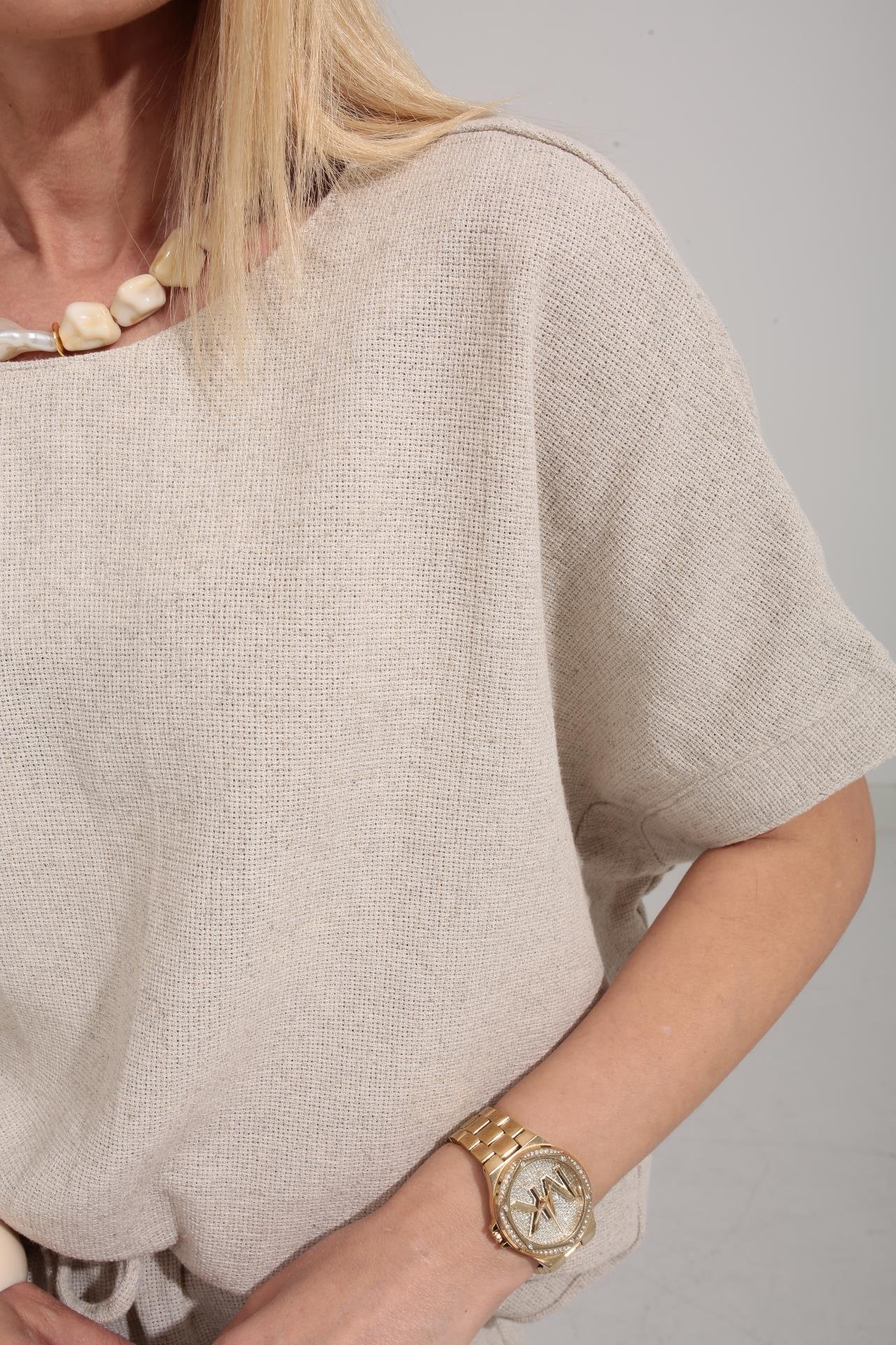 Düşük Kol Naturel Örme Keten Takım TAKIM | NO33