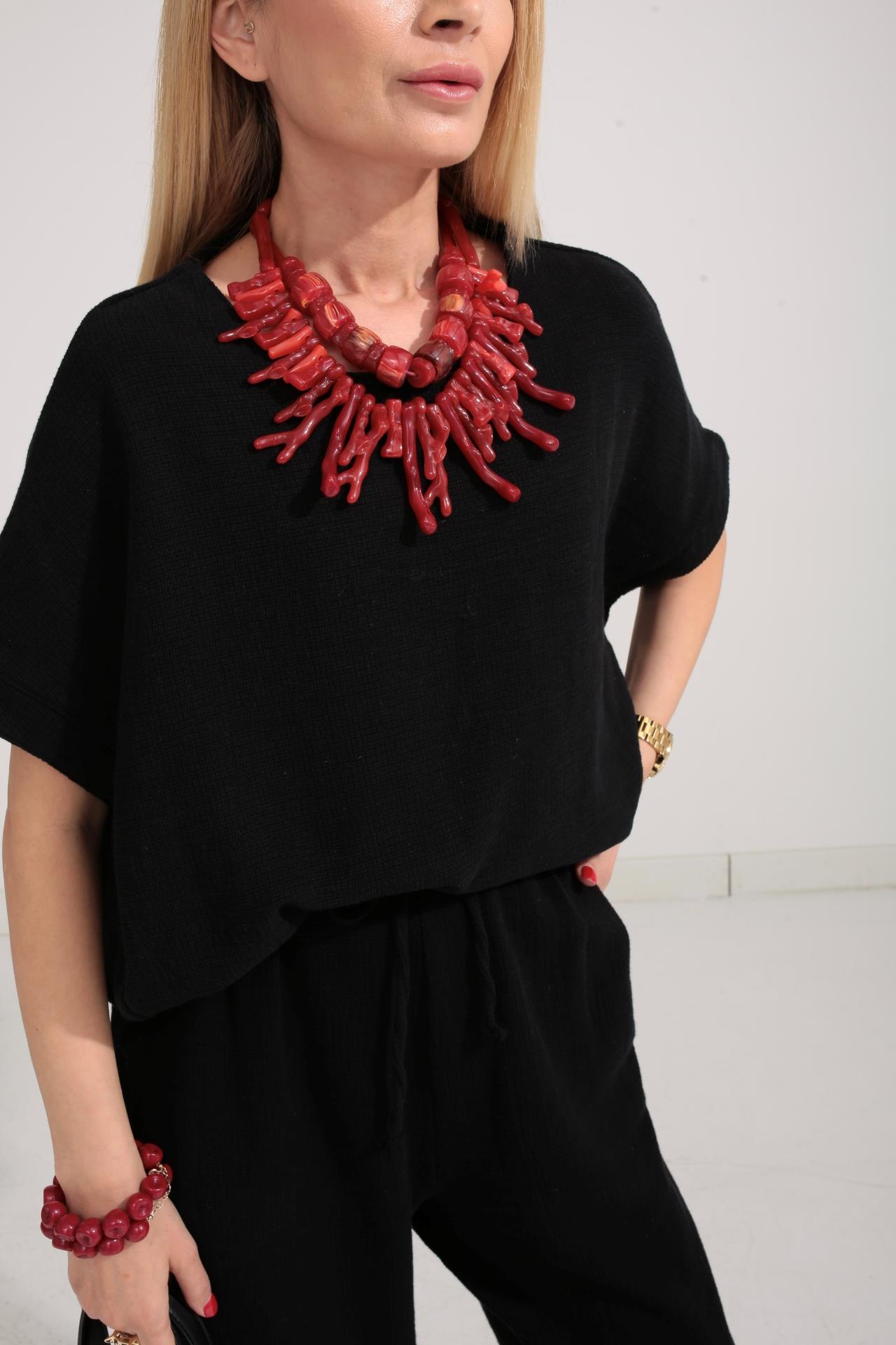 Düşük Kol Siyah Örme Keten Takım TAKIM | NO33