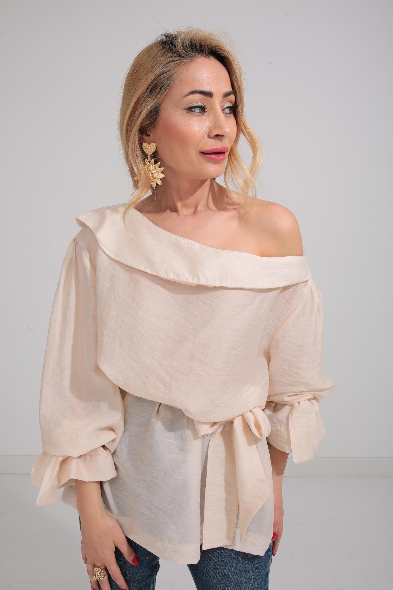 Düşük Omuz Bej Bluz BLUZ | NO33