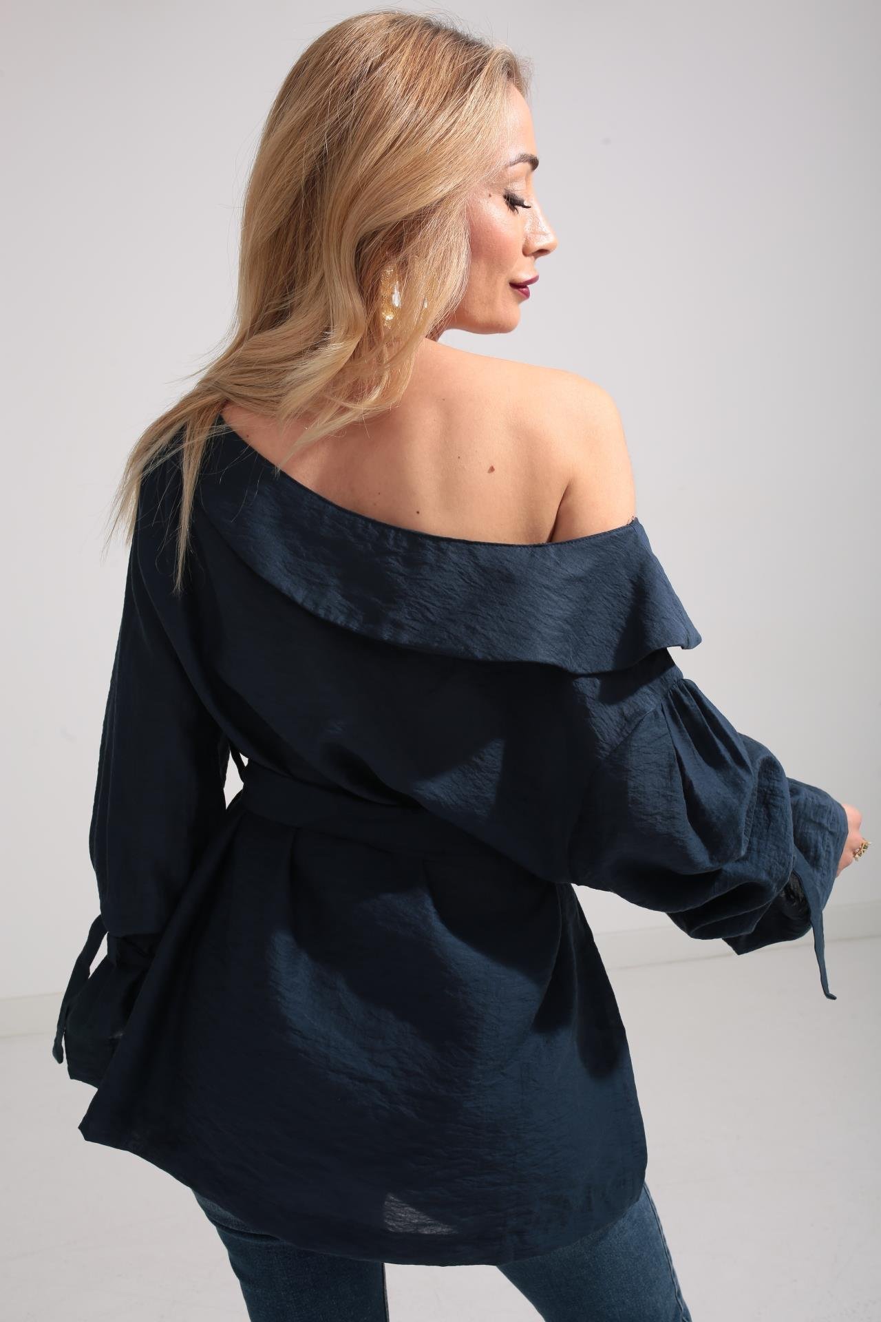 Düşük Omuz Lacivert Bluz BLUZ