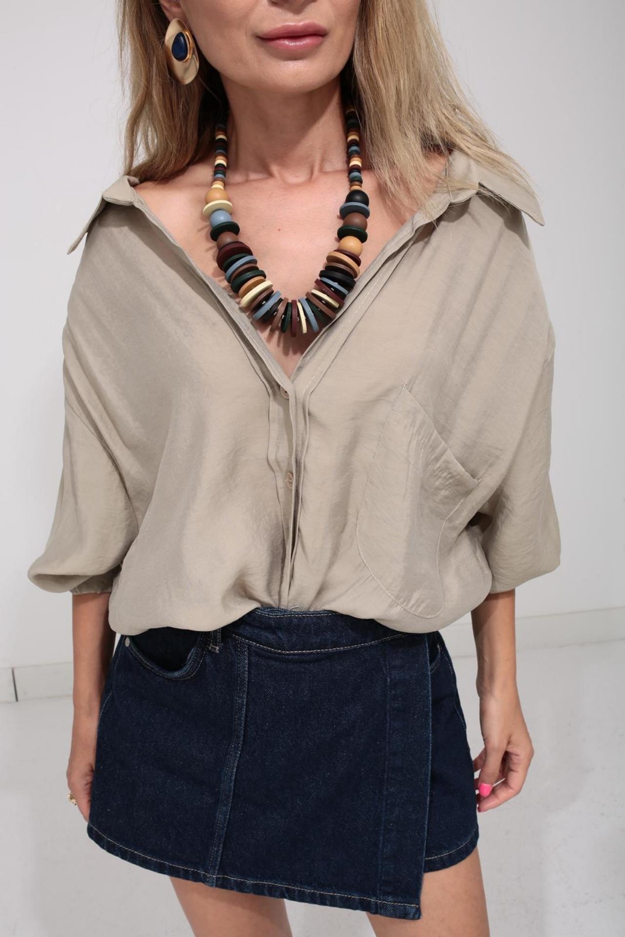 Düşük Omuz Oversize Haki  Gömlek GÖMLEK | NO33