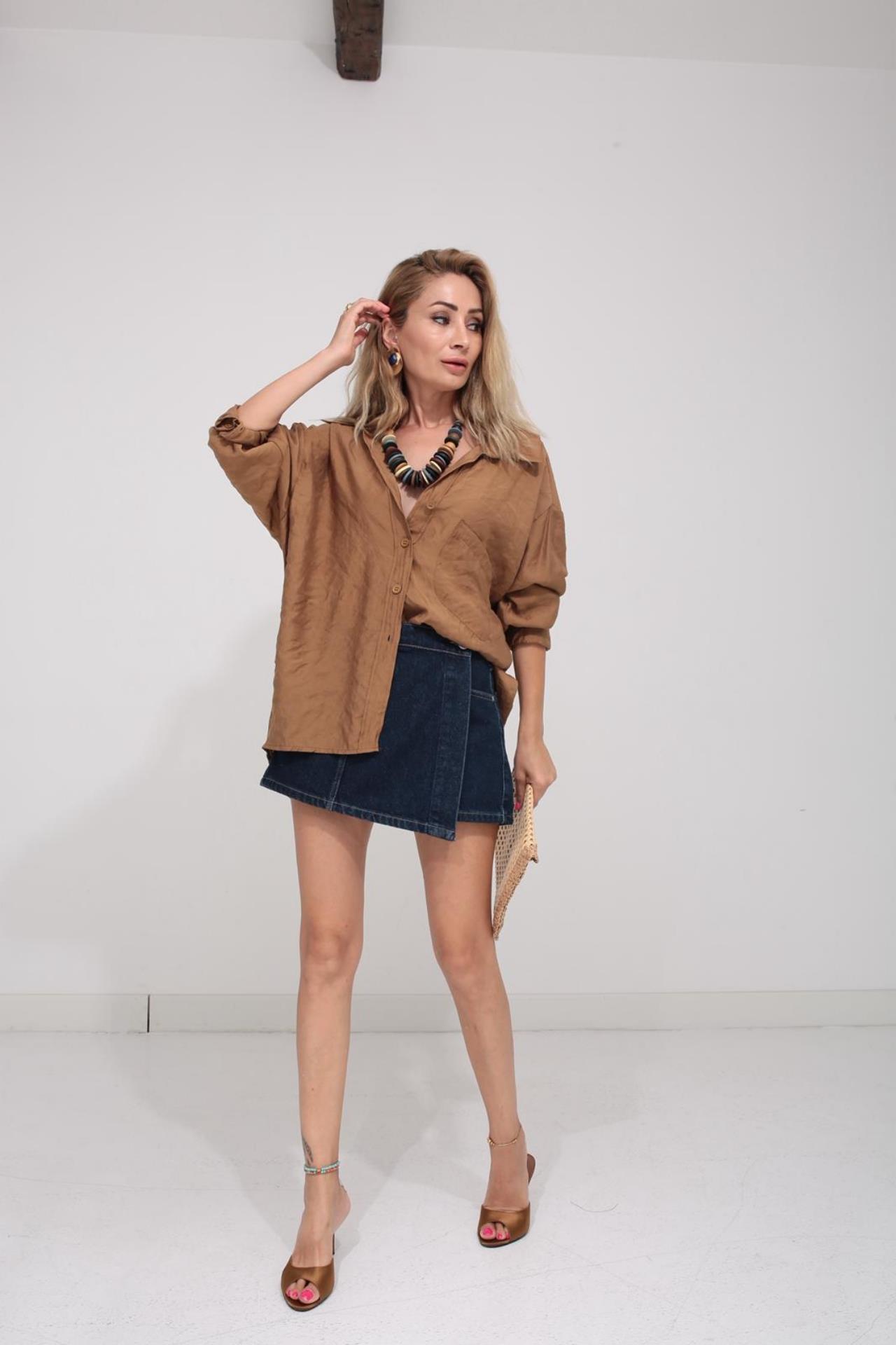 Düşük Omuz Oversize Kahve  Gömlek GÖMLEK | NO33