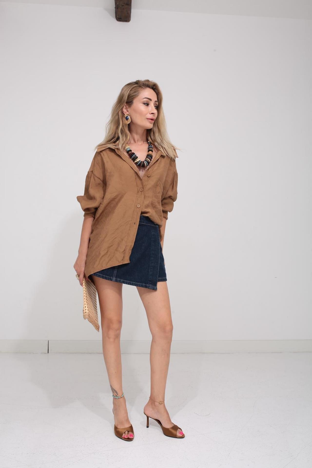 Düşük Omuz Oversize Kahve  Gömlek GÖMLEK | NO33