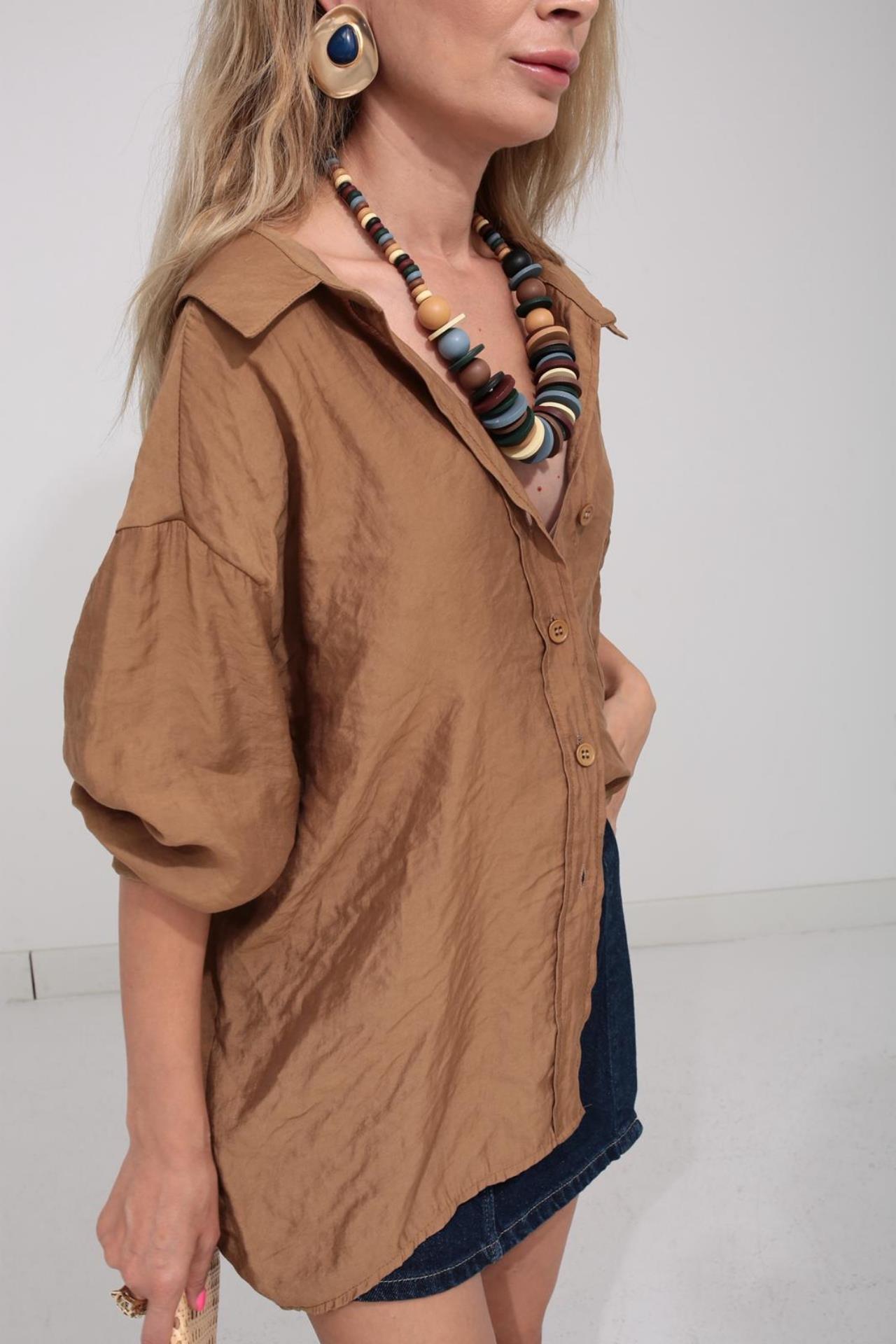 Düşük Omuz Oversize Kahve  Gömlek GÖMLEK | NO33