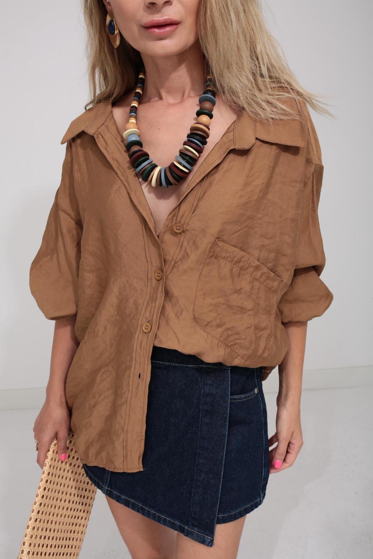 Düşük Omuz Oversize Kahve  Gömlek GÖMLEK | NO33