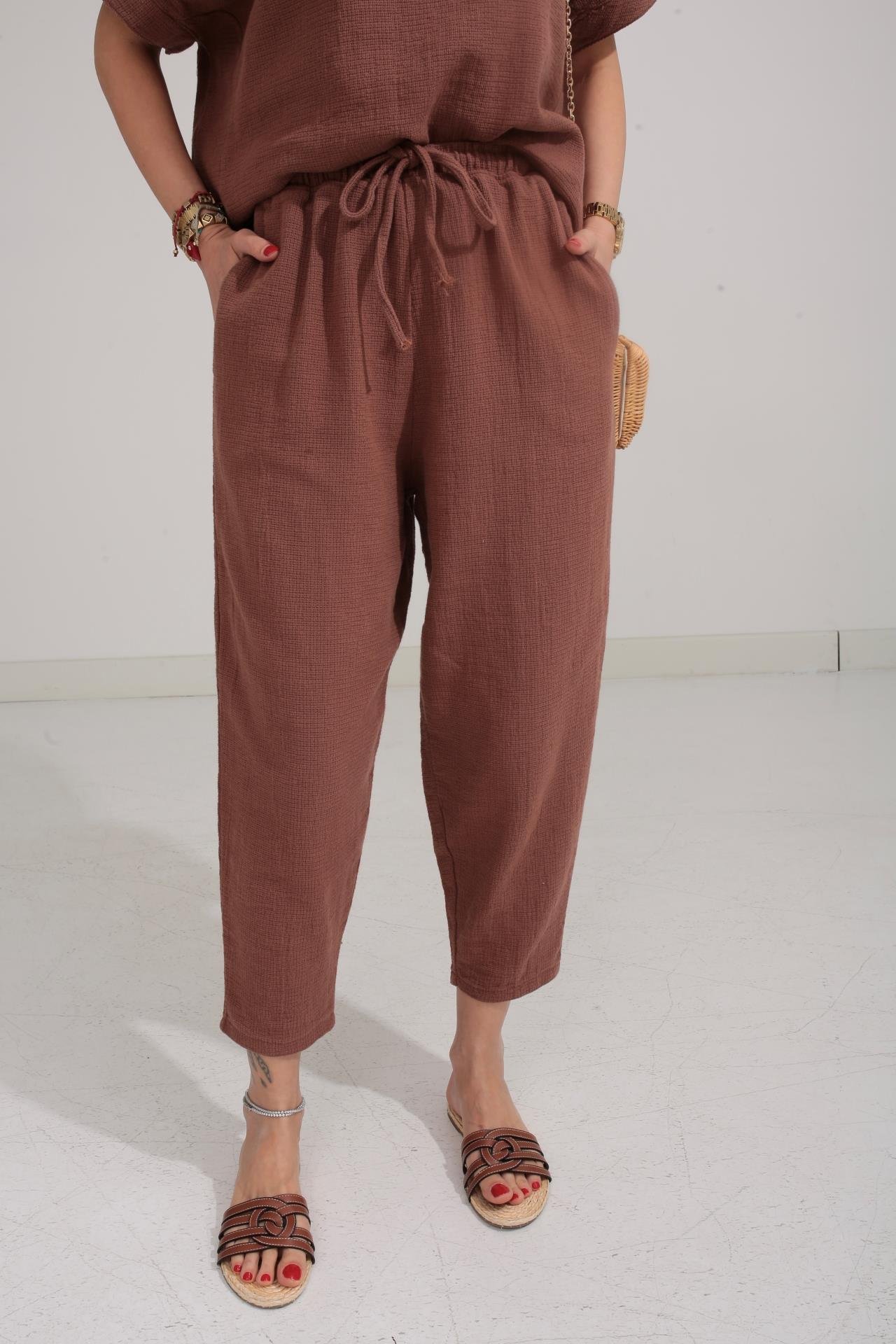 Düşüşk Kol Kahve Örme Keten Takım TAKIM | NO33