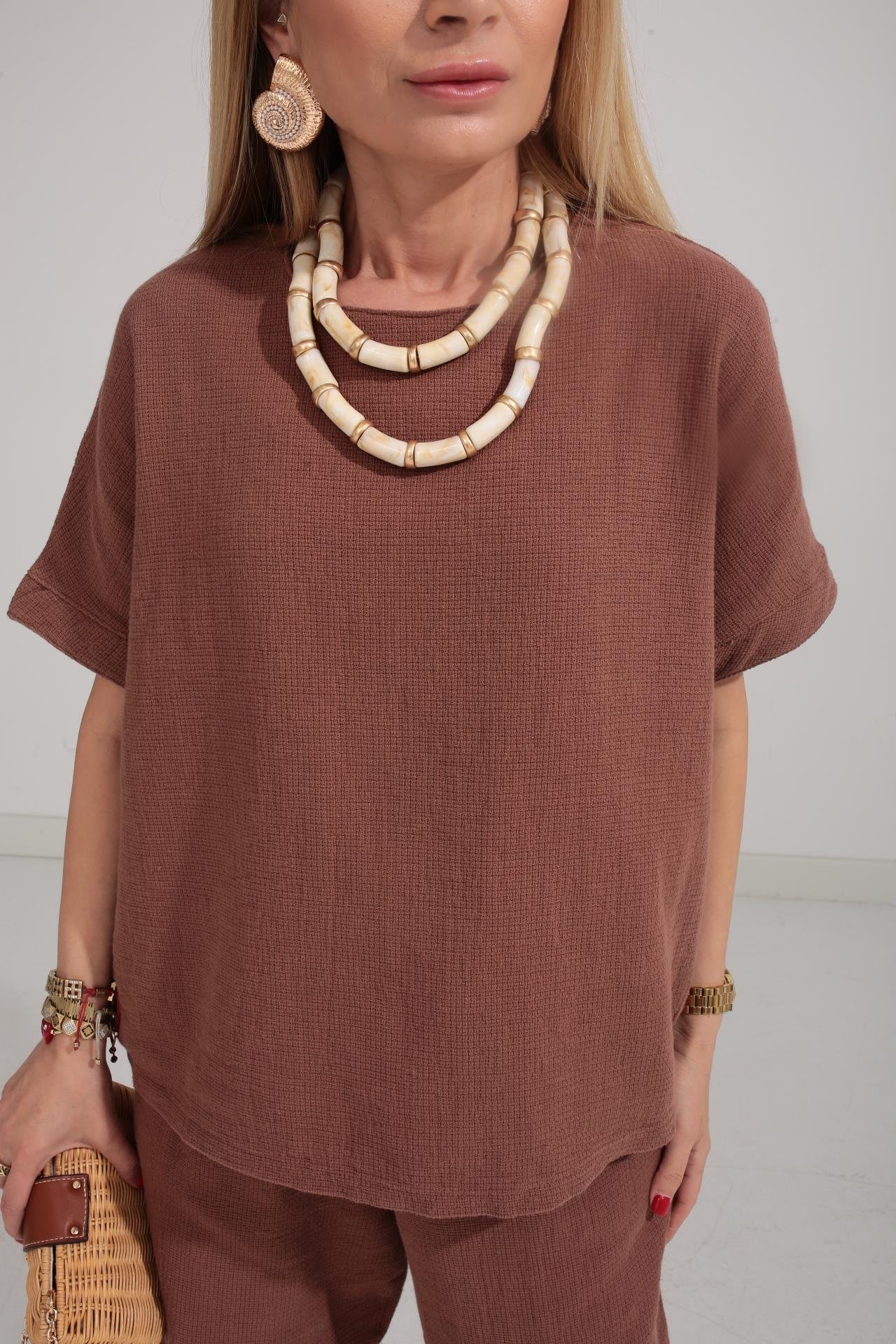 Düşüşk Kol Kahve Örme Keten Takım TAKIM | NO33