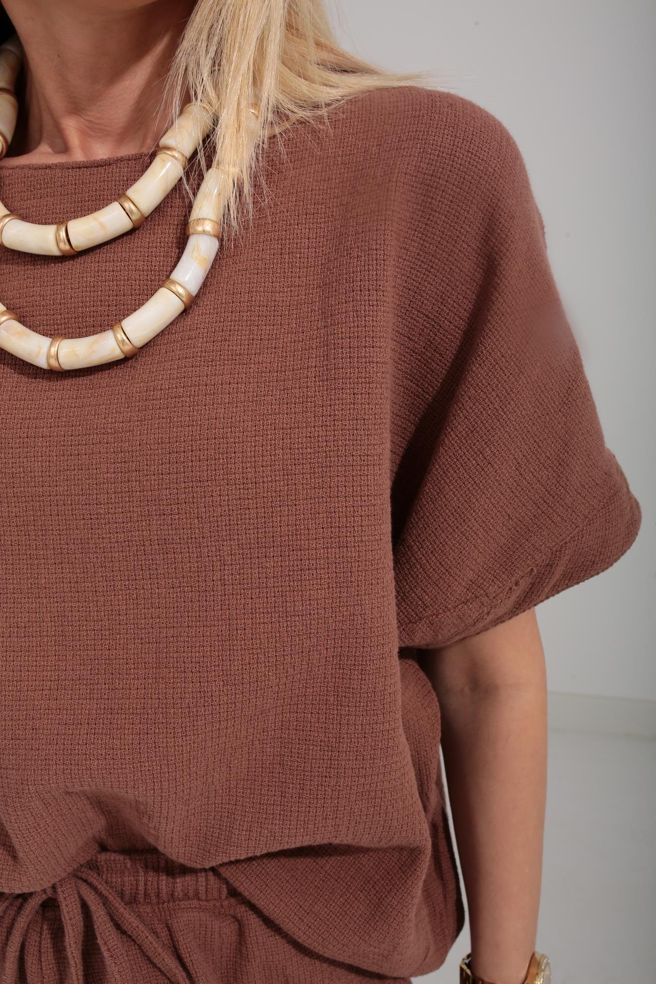 Düşüşk Kol Kahve Örme Keten Takım TAKIM | NO33