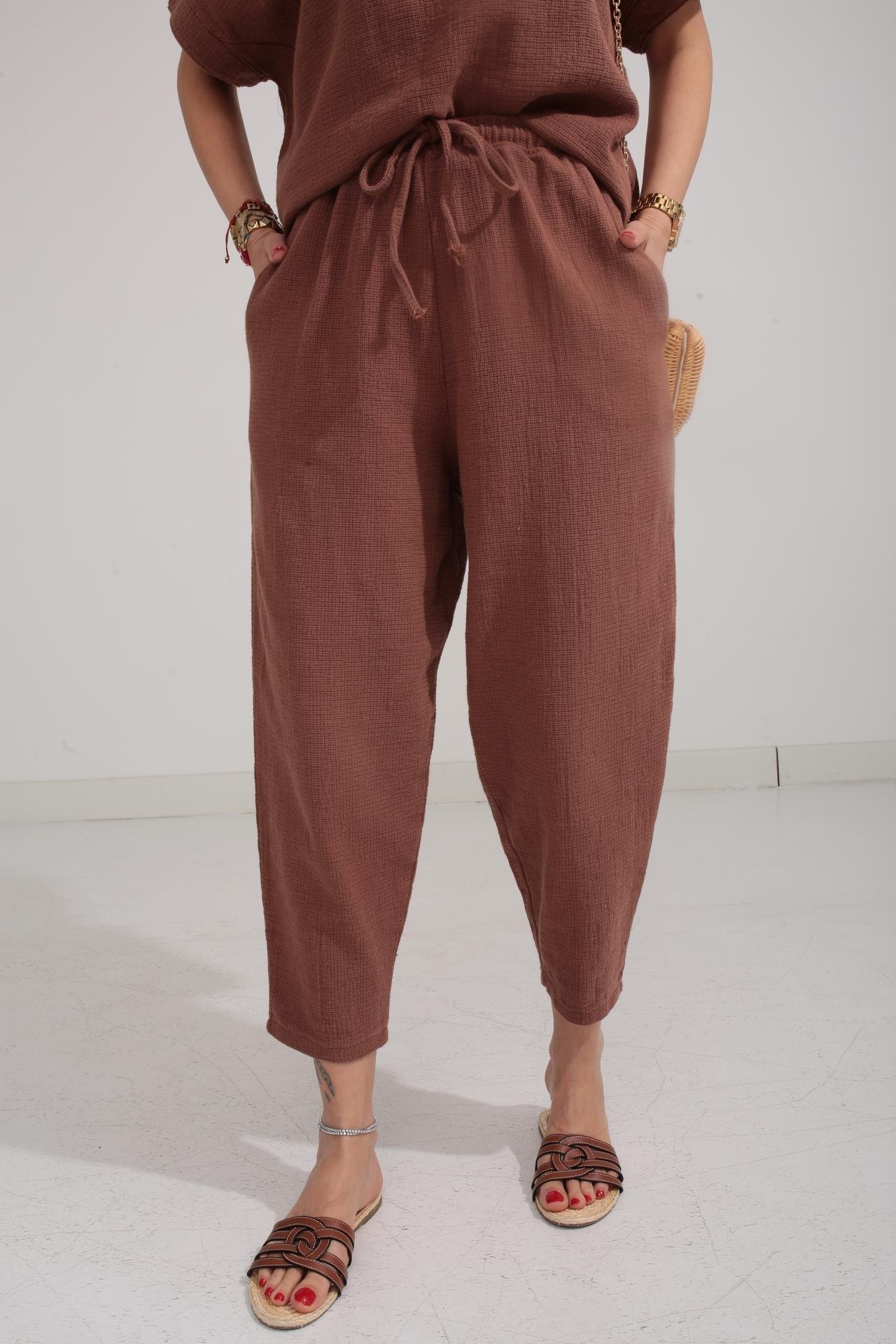 Düşüşk Kol Kahve Örme Keten Takım TAKIM | NO33