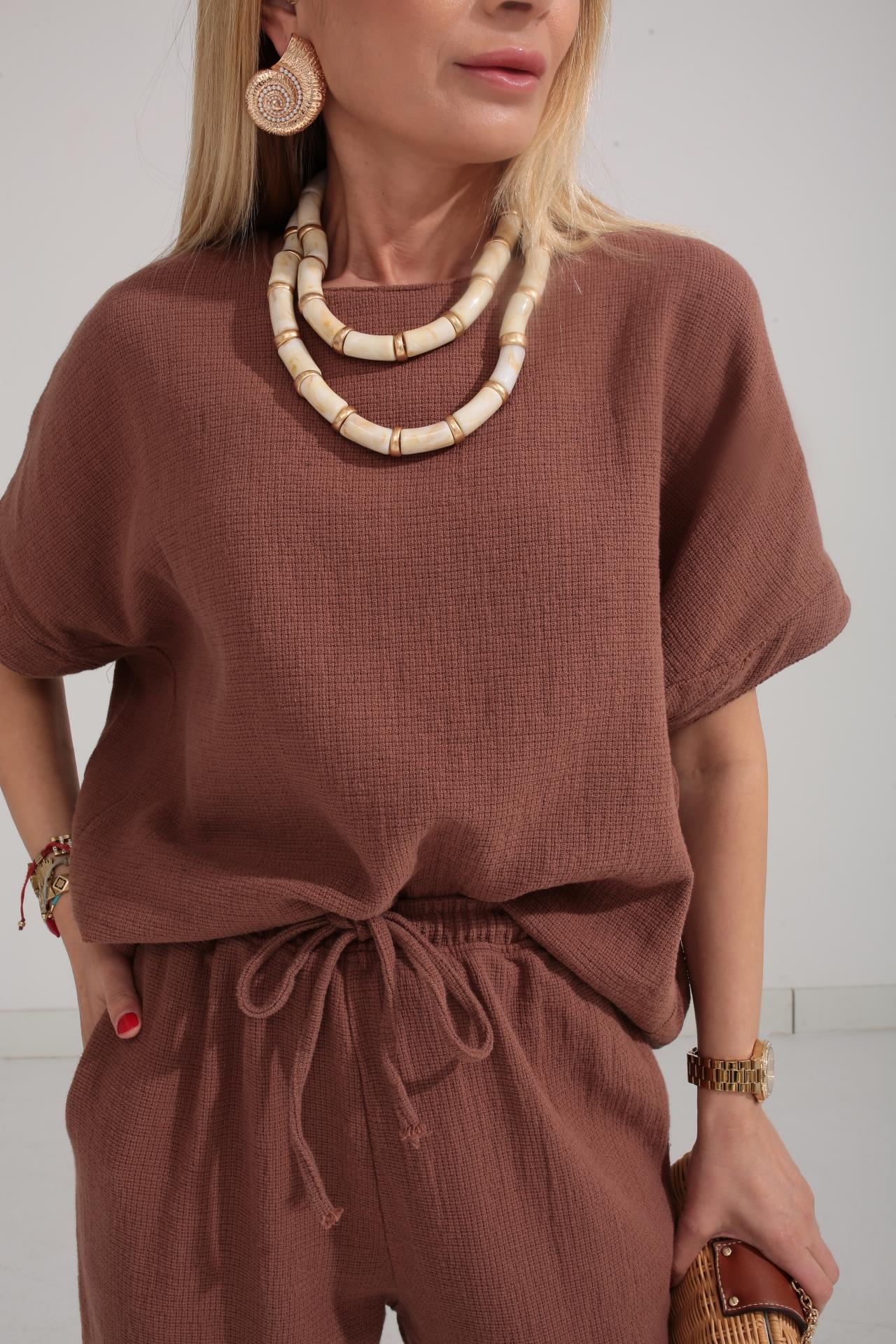 Düşüşk Kol Kahve Örme Keten Takım TAKIM | NO33