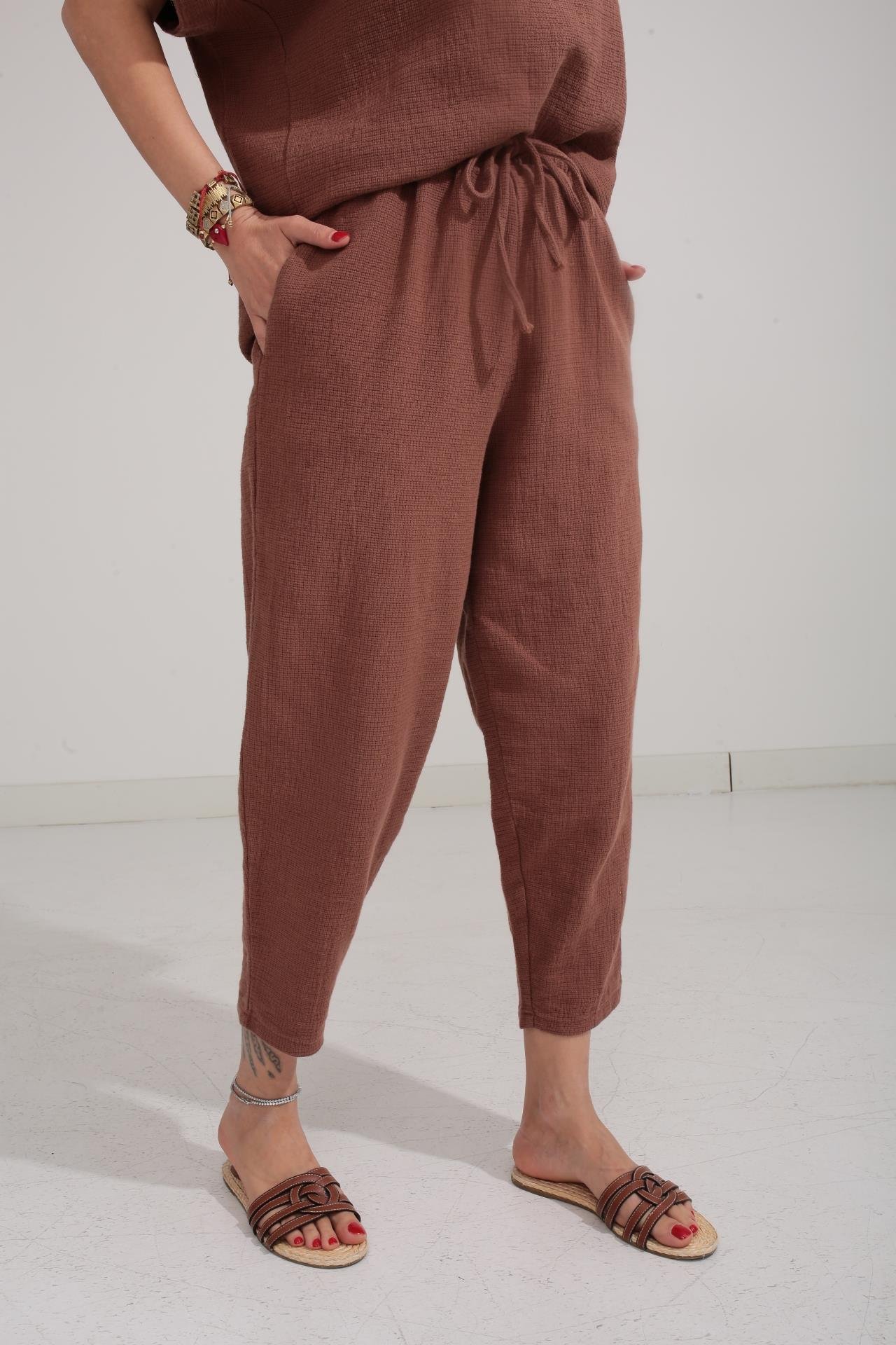 Düşüşk Kol Kahve Örme Keten Takım TAKIM | NO33