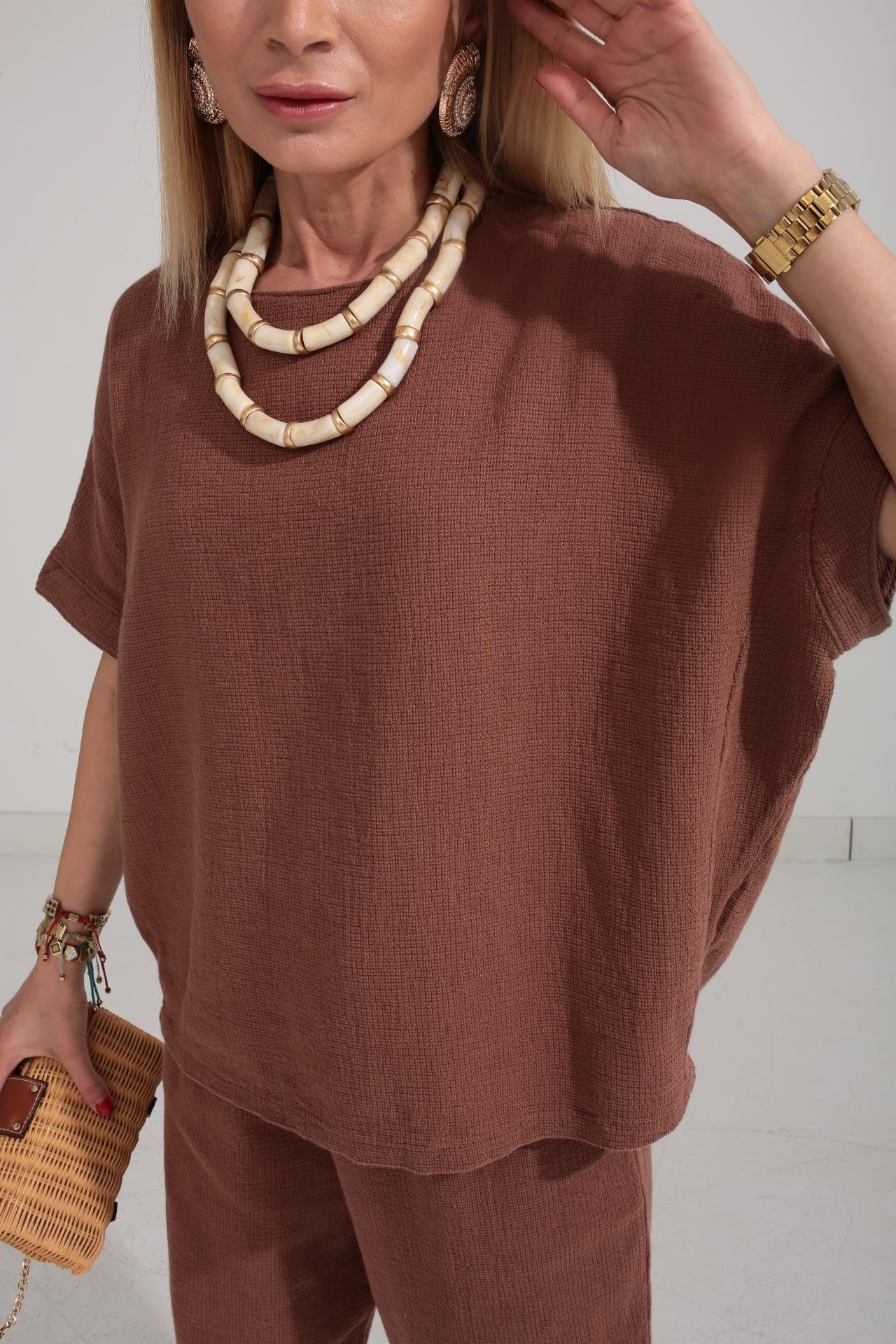 Düşüşk Kol Kahve Örme Keten Takım TAKIM | NO33