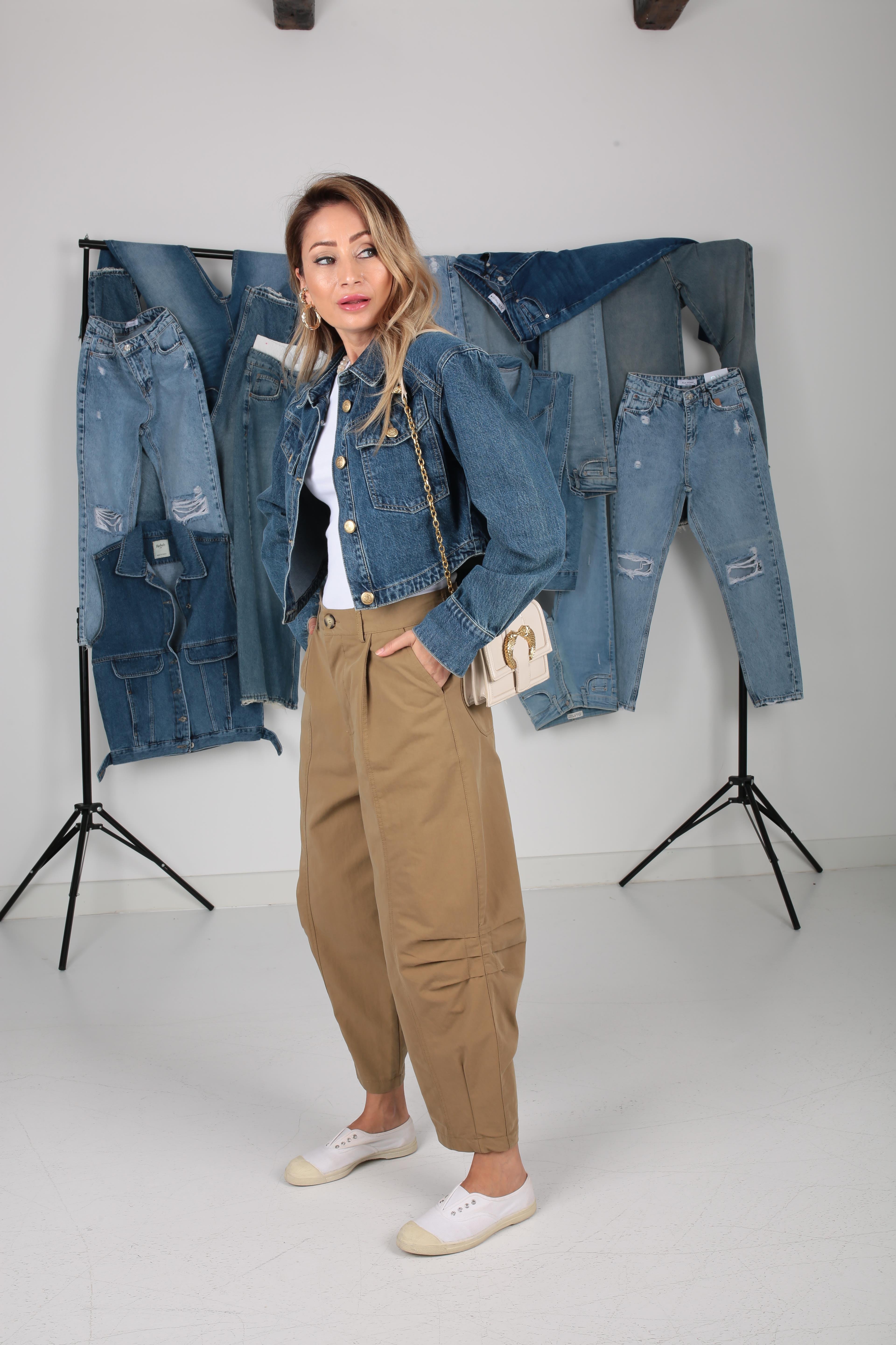 Düz Pile Şalvar Kesim Haki Pantolon PANTOLON