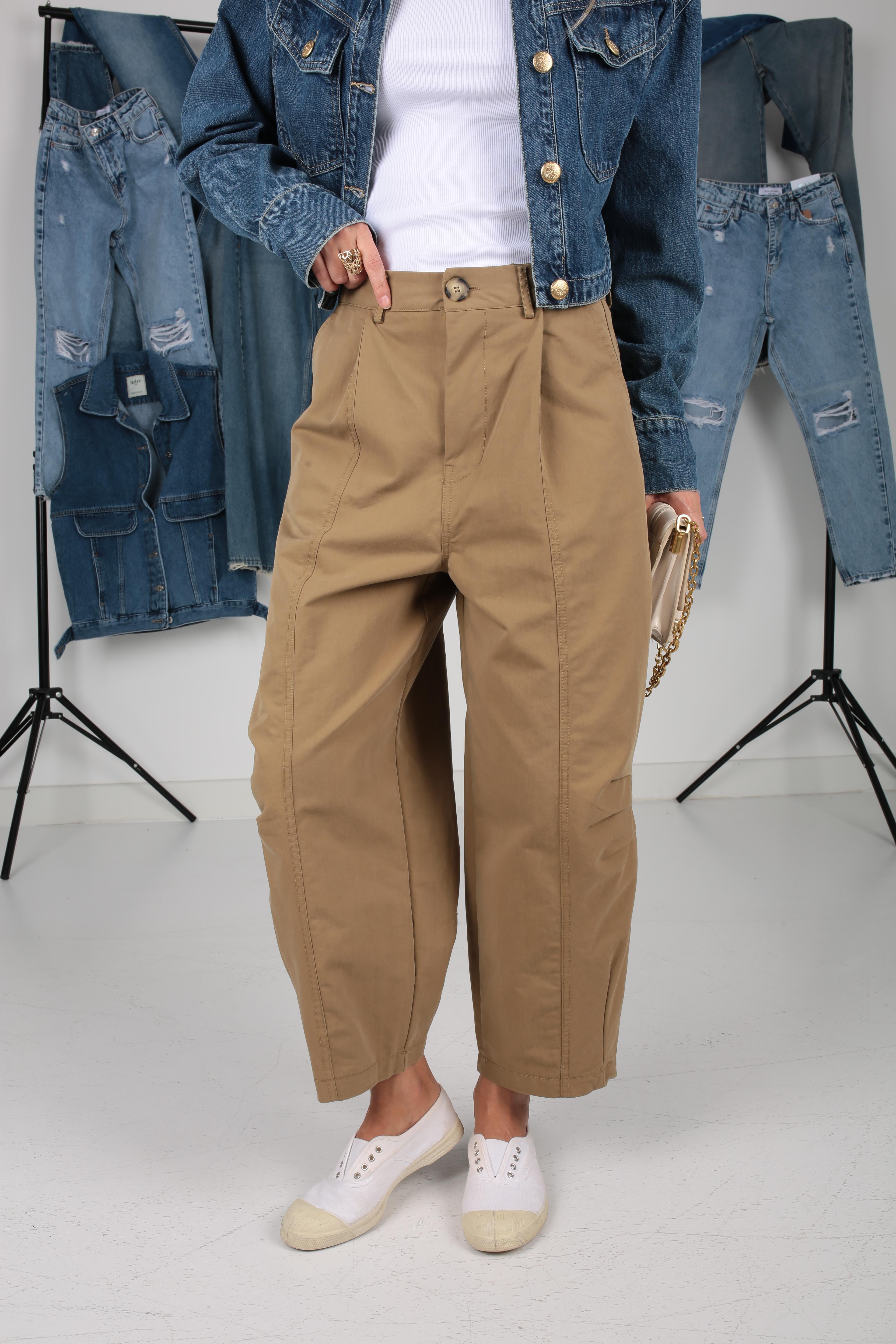 Düz Pile Şalvar Kesim Haki Pantolon PANTOLON